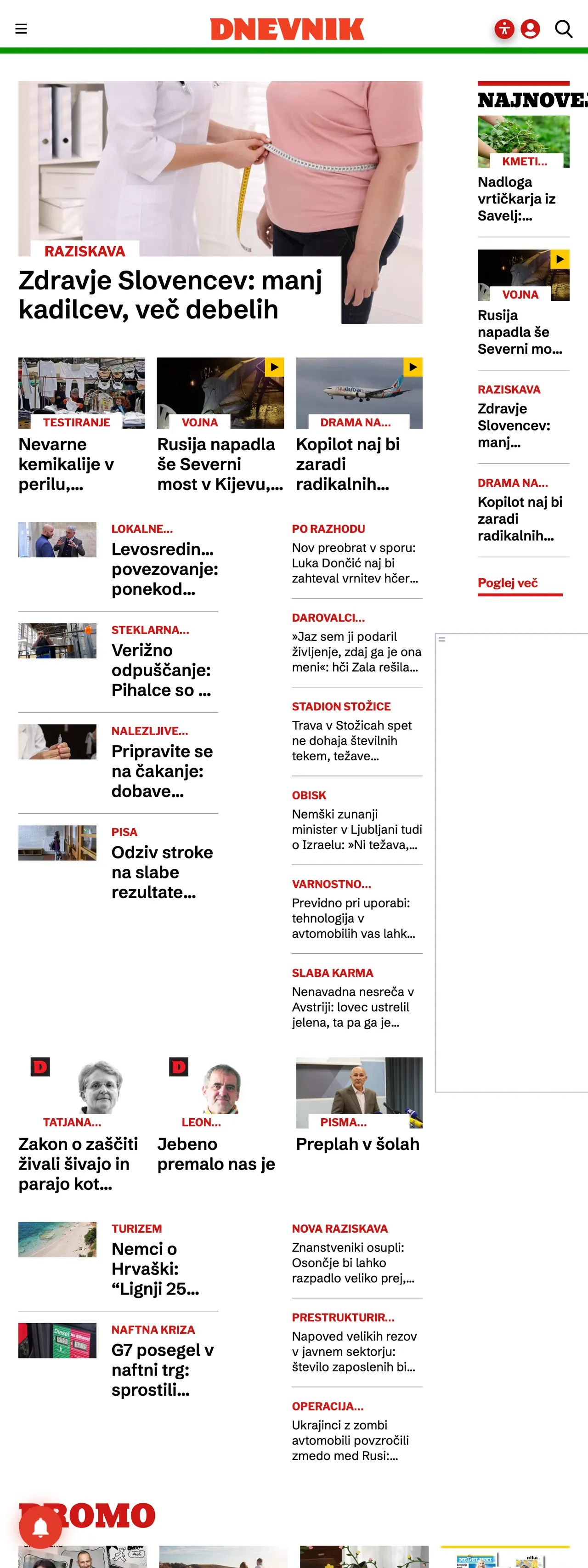 Screenshot of the Dnevnik front page