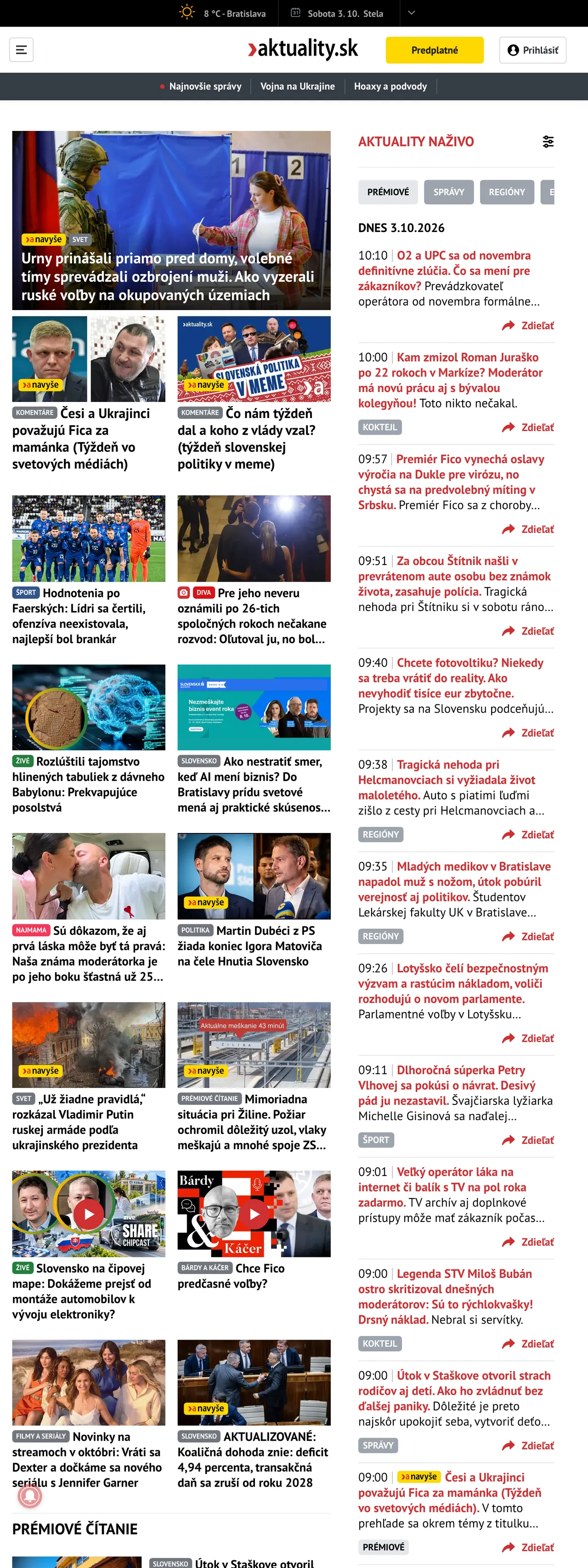 Screenshot of the Aktuality.sk front page