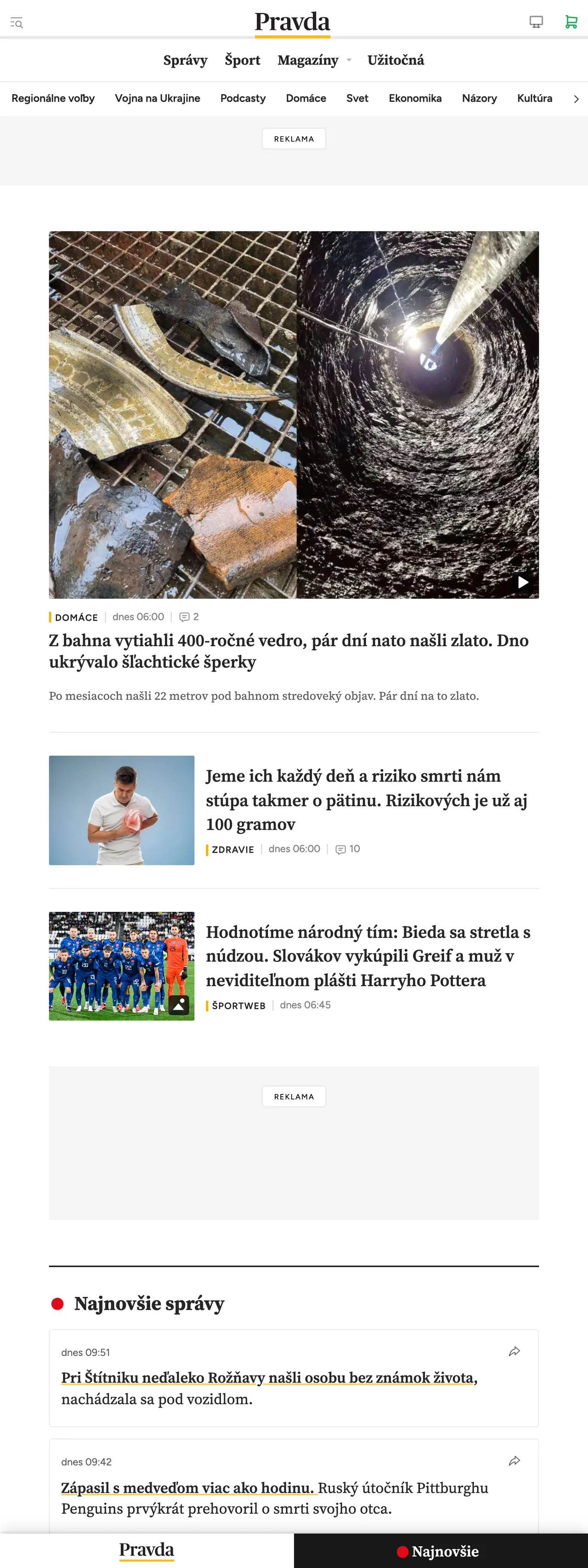 Screenshot of the Pravda front page