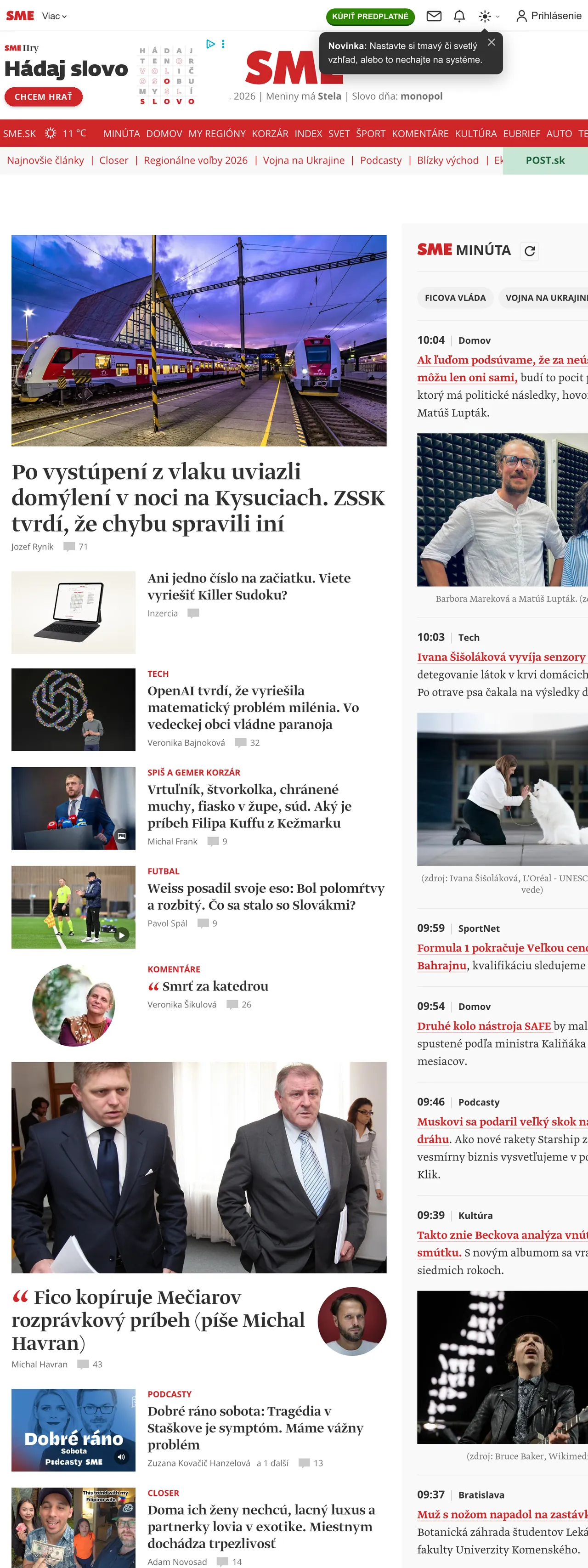 Screenshot of the SME front page