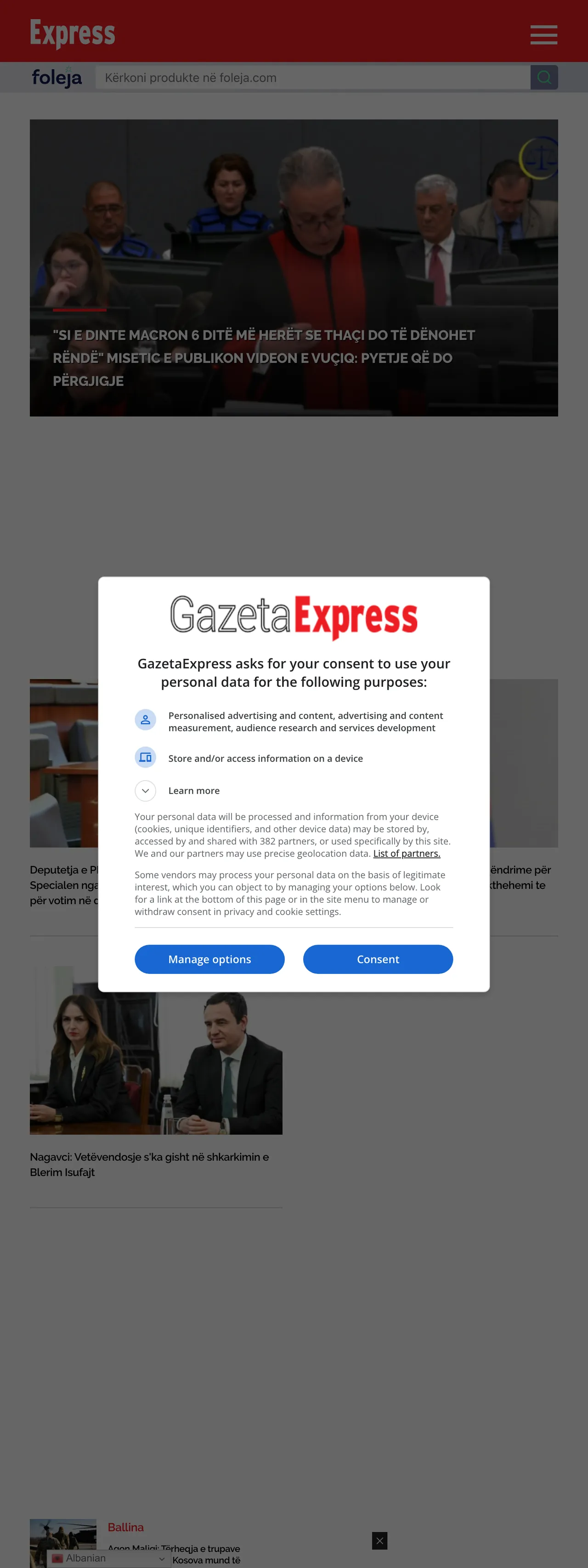 Screenshot of the Gazeta Express front page