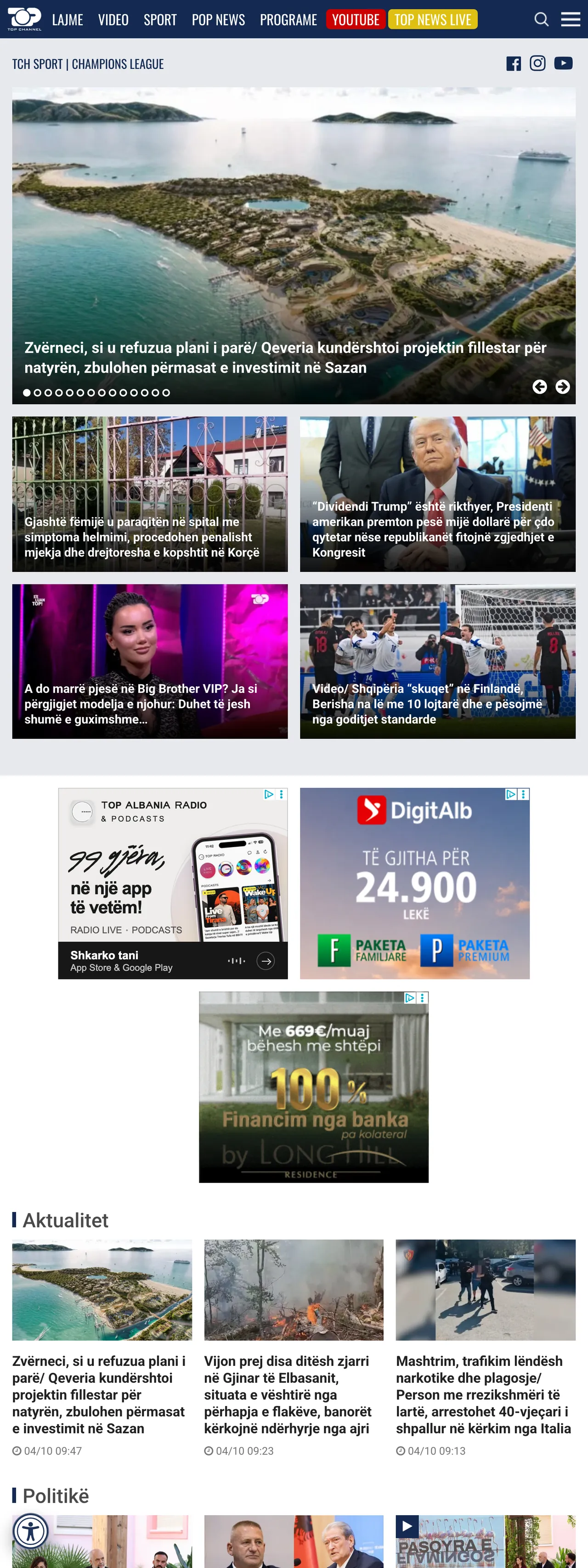 Screenshot of the Top Channel front page