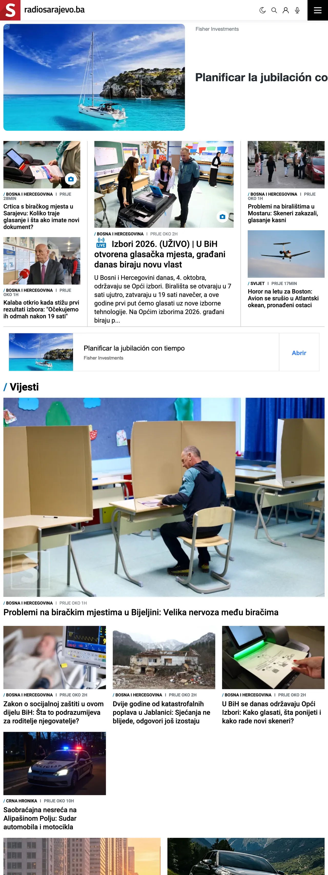 Screenshot of the Radio Sarajevo front page