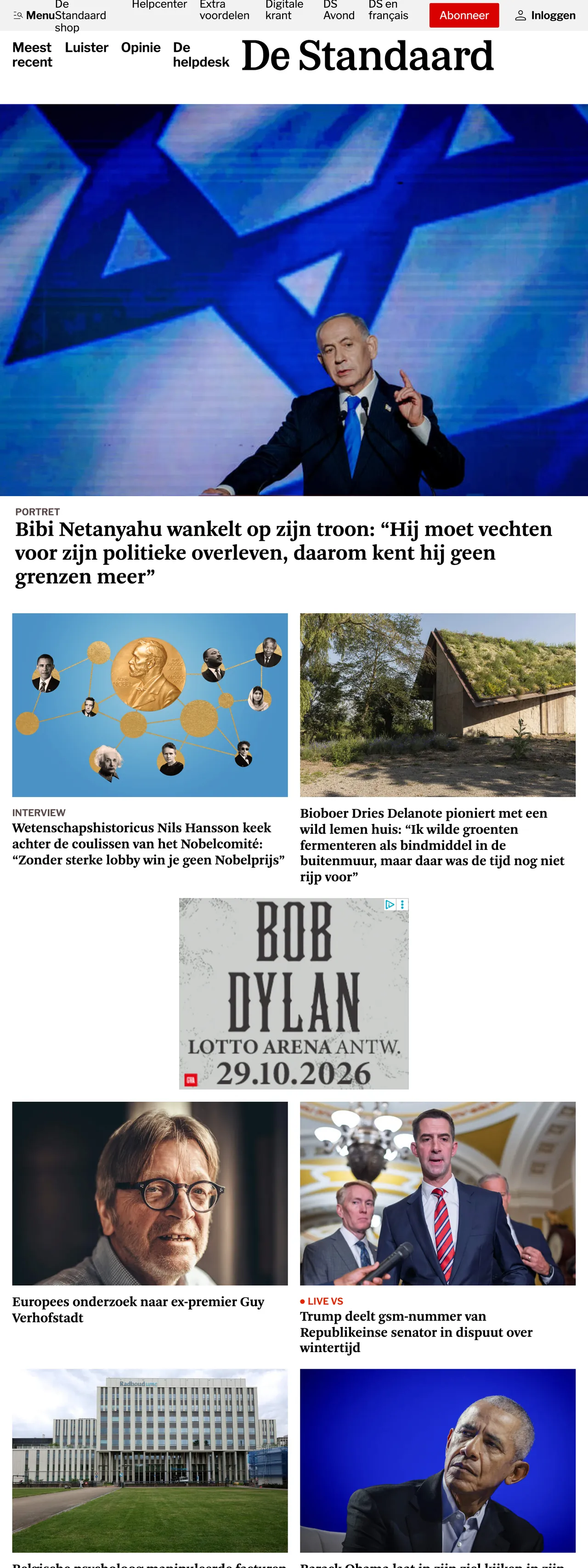 Screenshot of the De Standaard front page