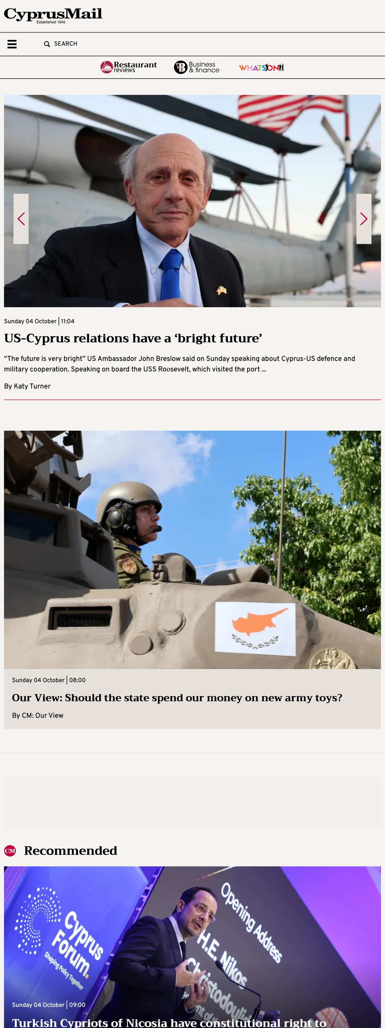 Screenshot of the Cyprus Mail front page