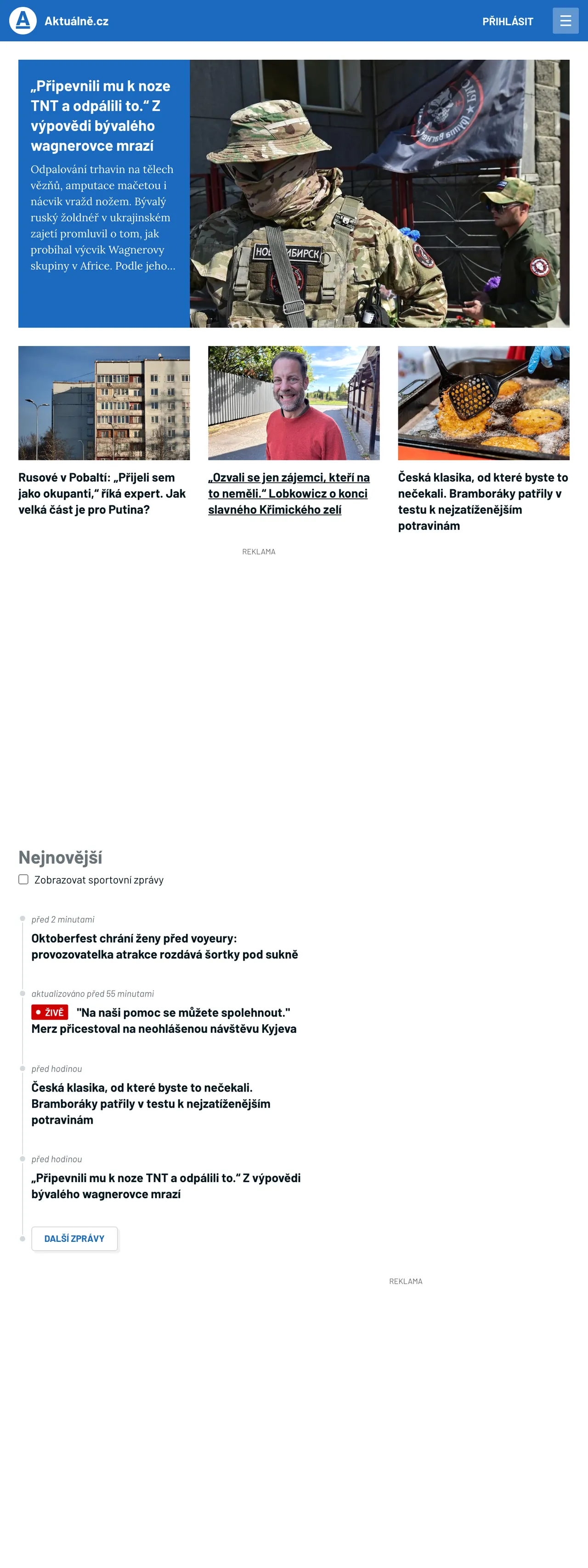 Screenshot of the Aktuálně.cz front page