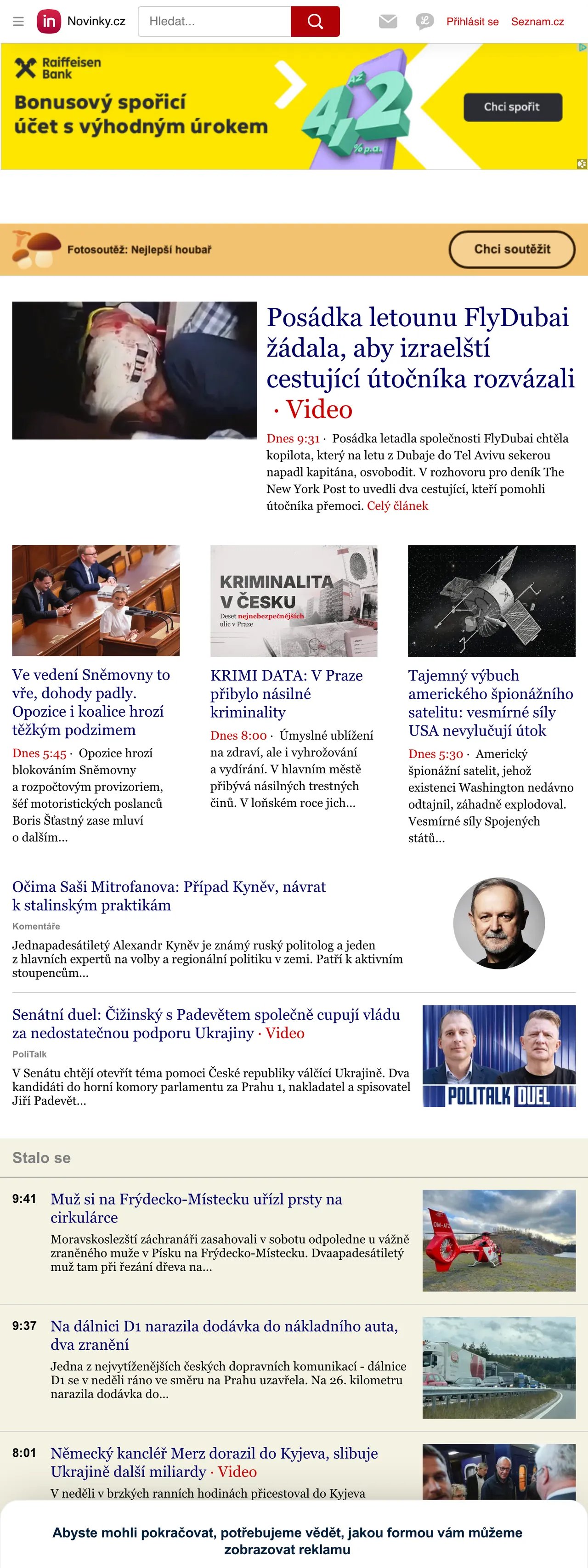 Screenshot of the Novinky.cz front page