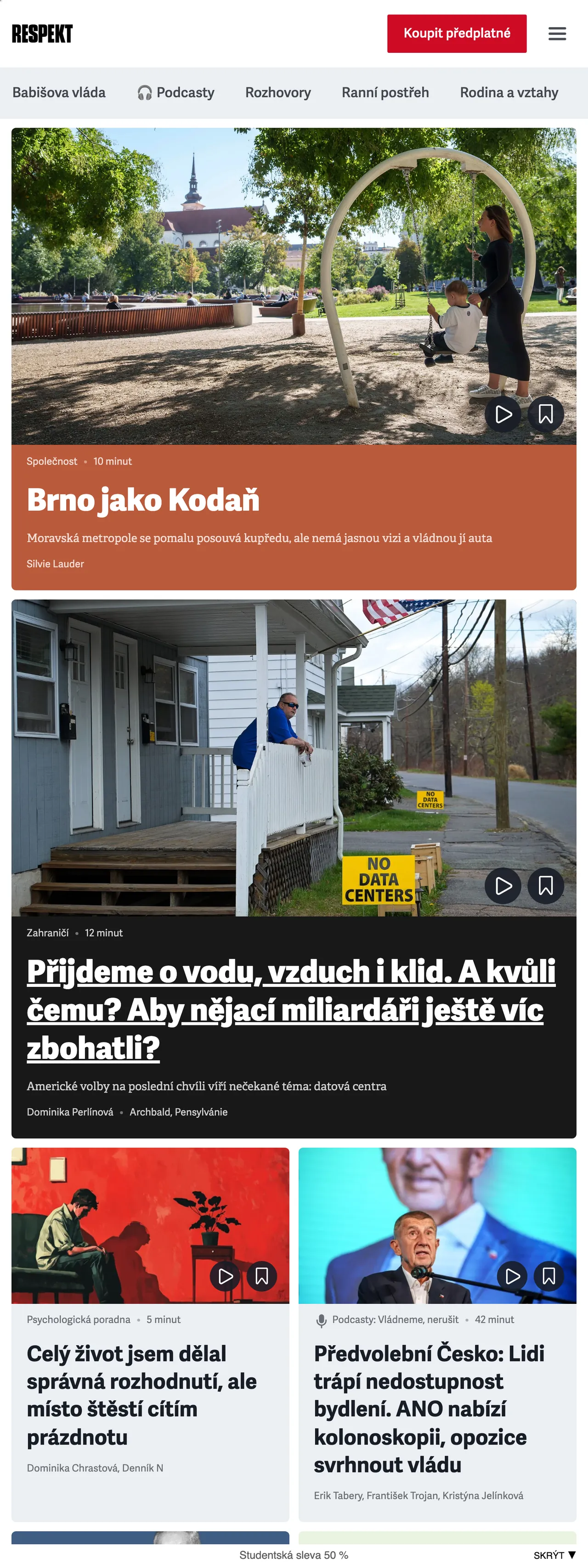 Screenshot of the Respekt front page