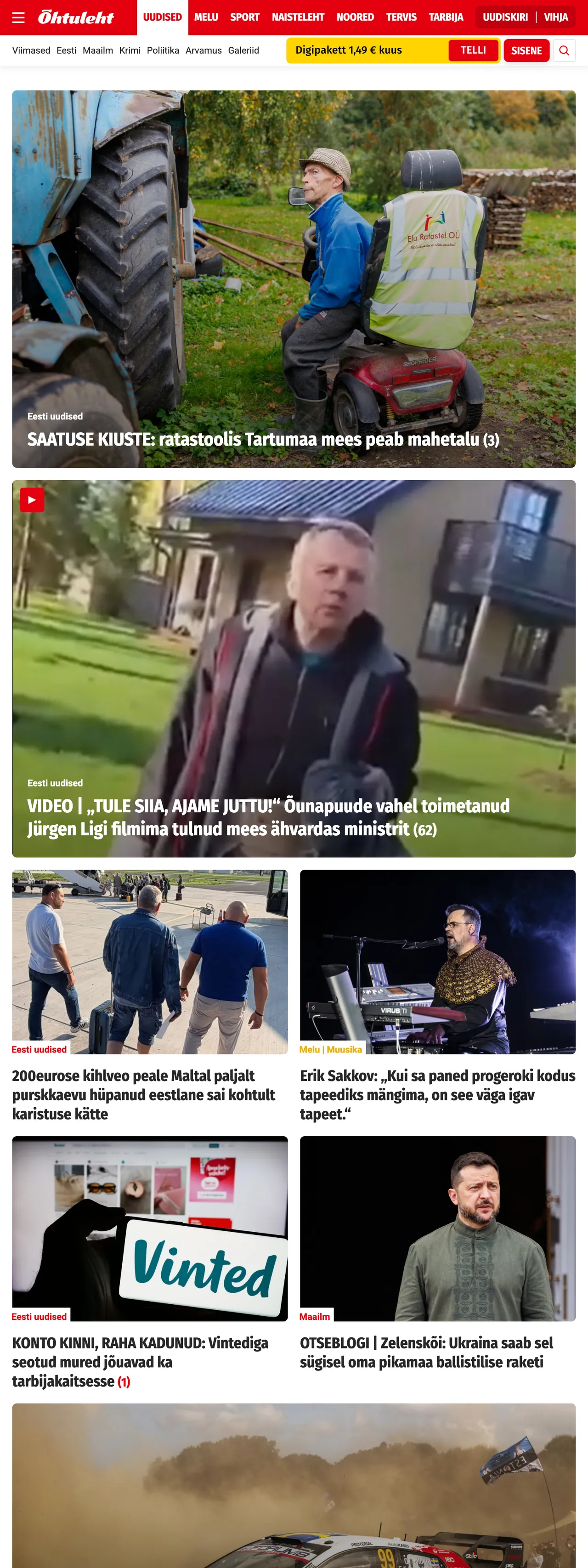 Screenshot of the Õhtuleht front page