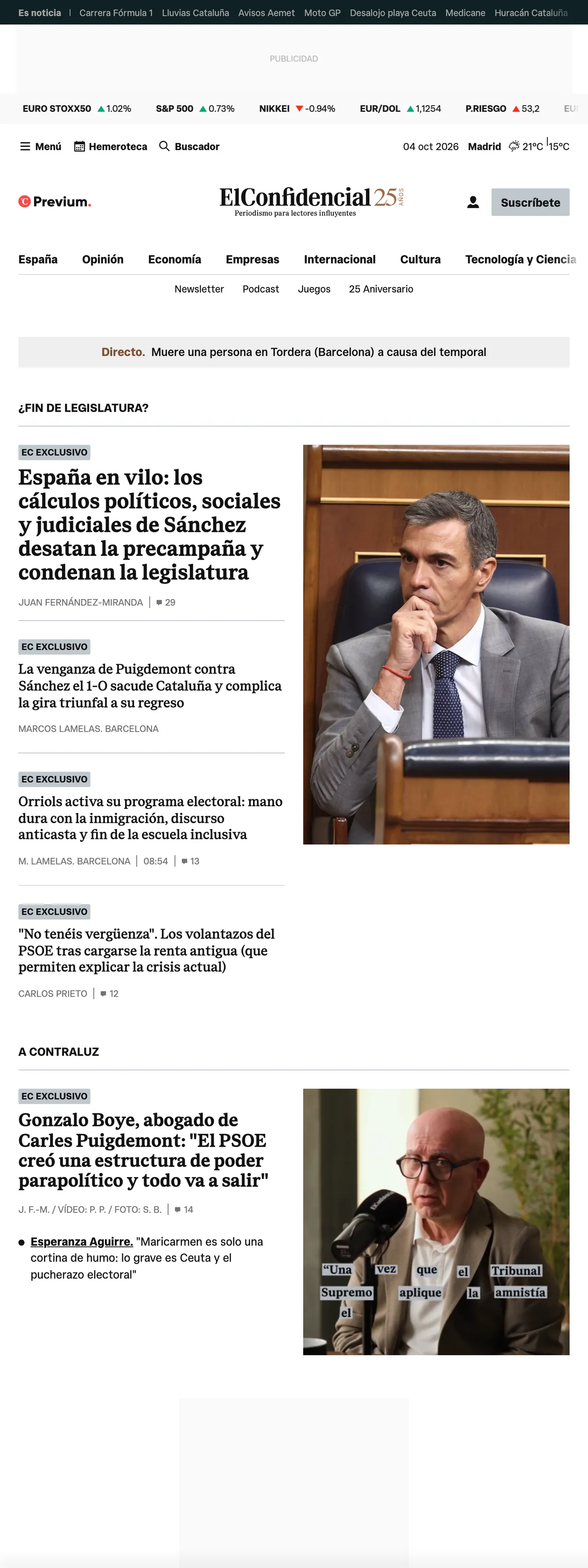 Screenshot of the El Confidencial front page