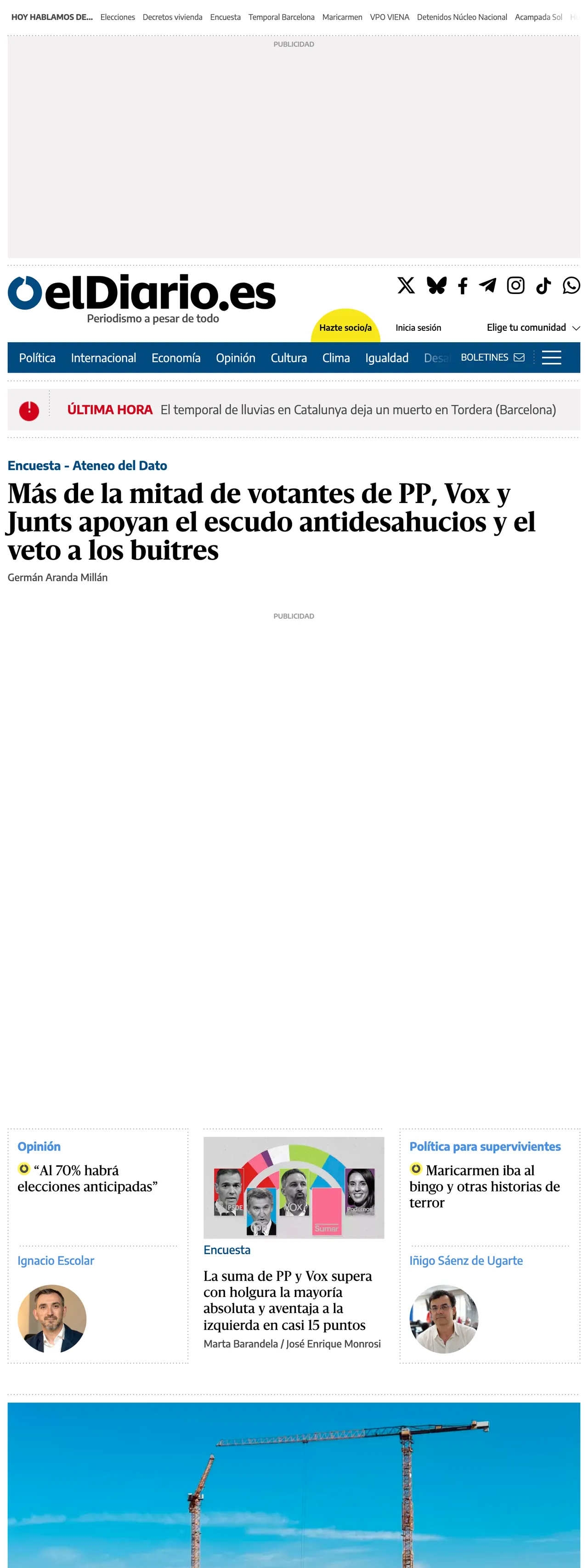 Screenshot of the elDiario.es front page