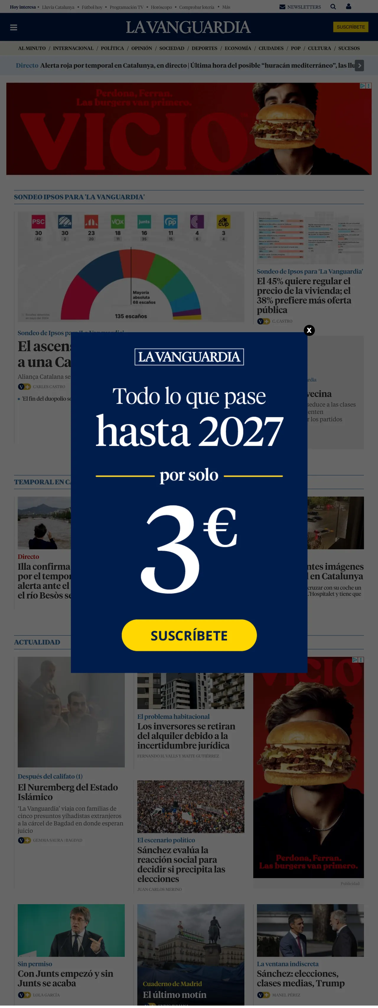 Screenshot of the La Vanguardia front page