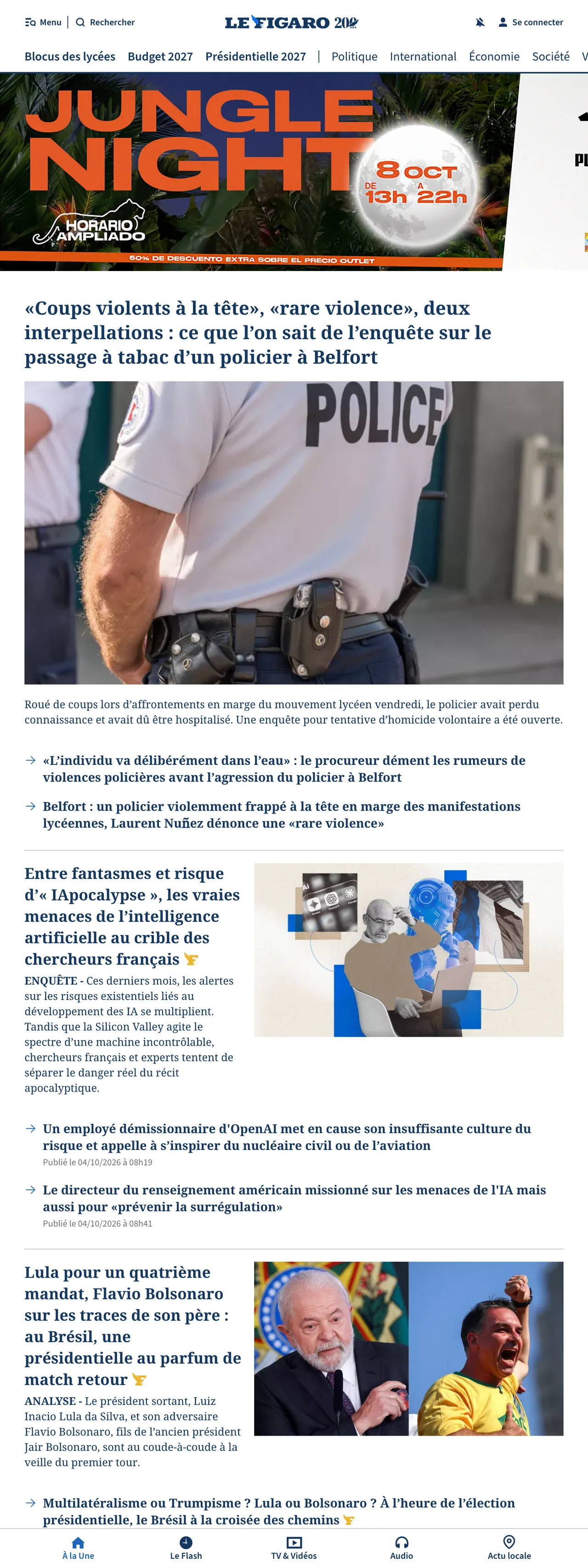 Screenshot of the Le Figaro front page
