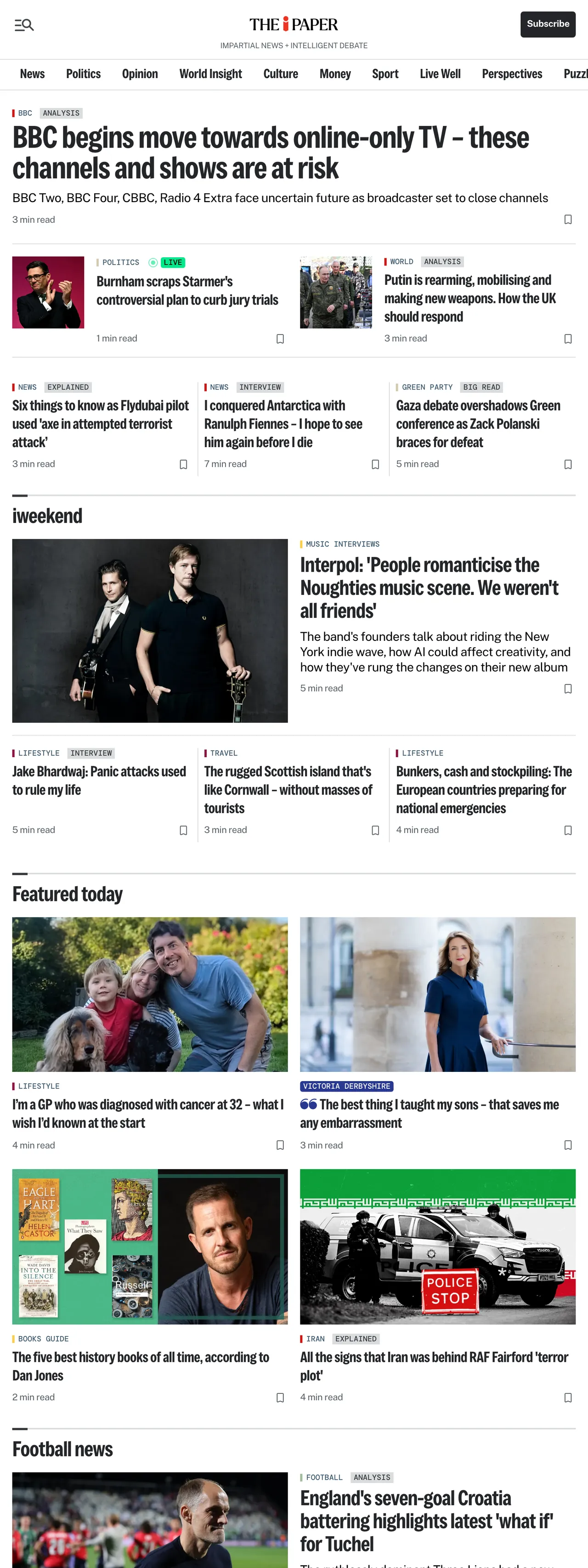 Screenshot of the The i Paper front page