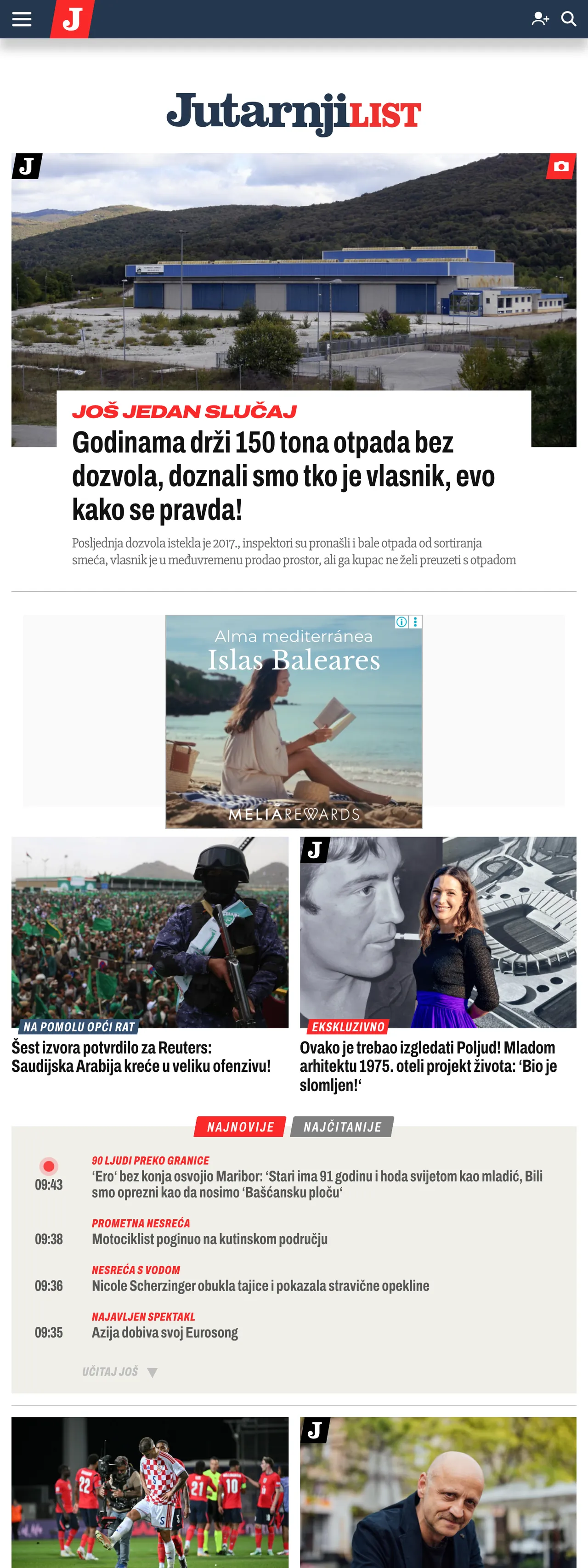 Screenshot of the Jutarnji list front page