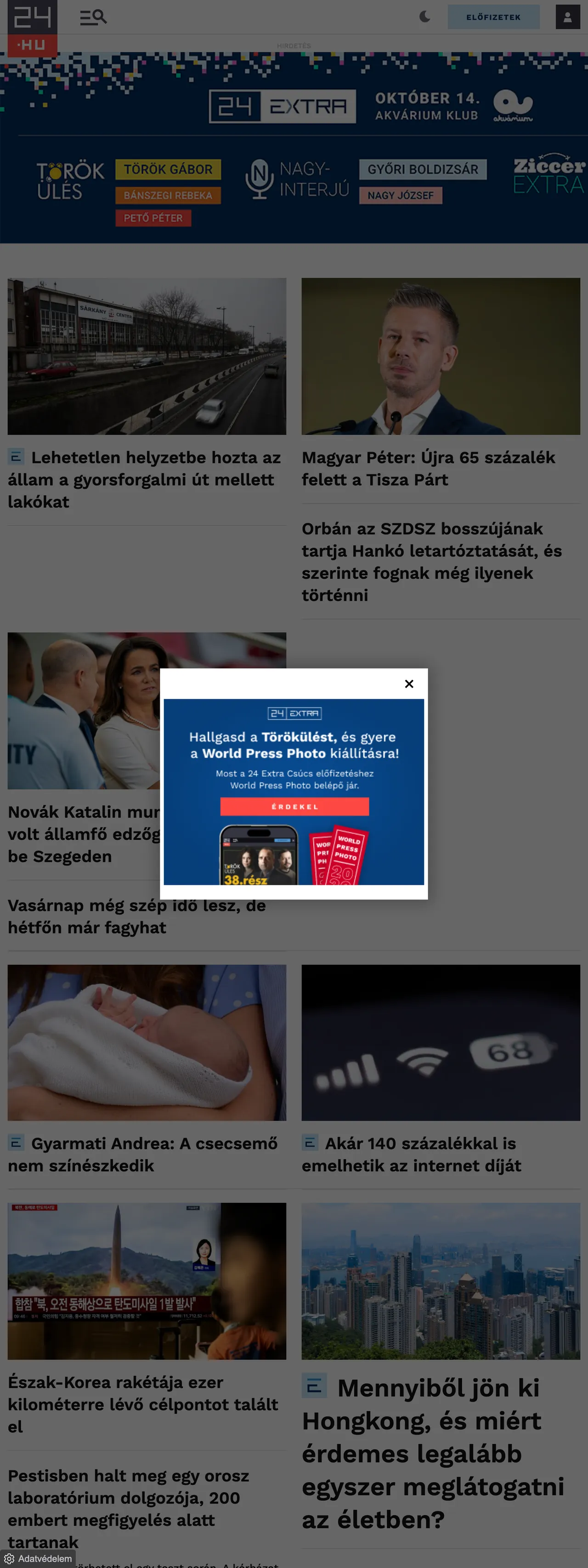 Screenshot of the 24.hu front page