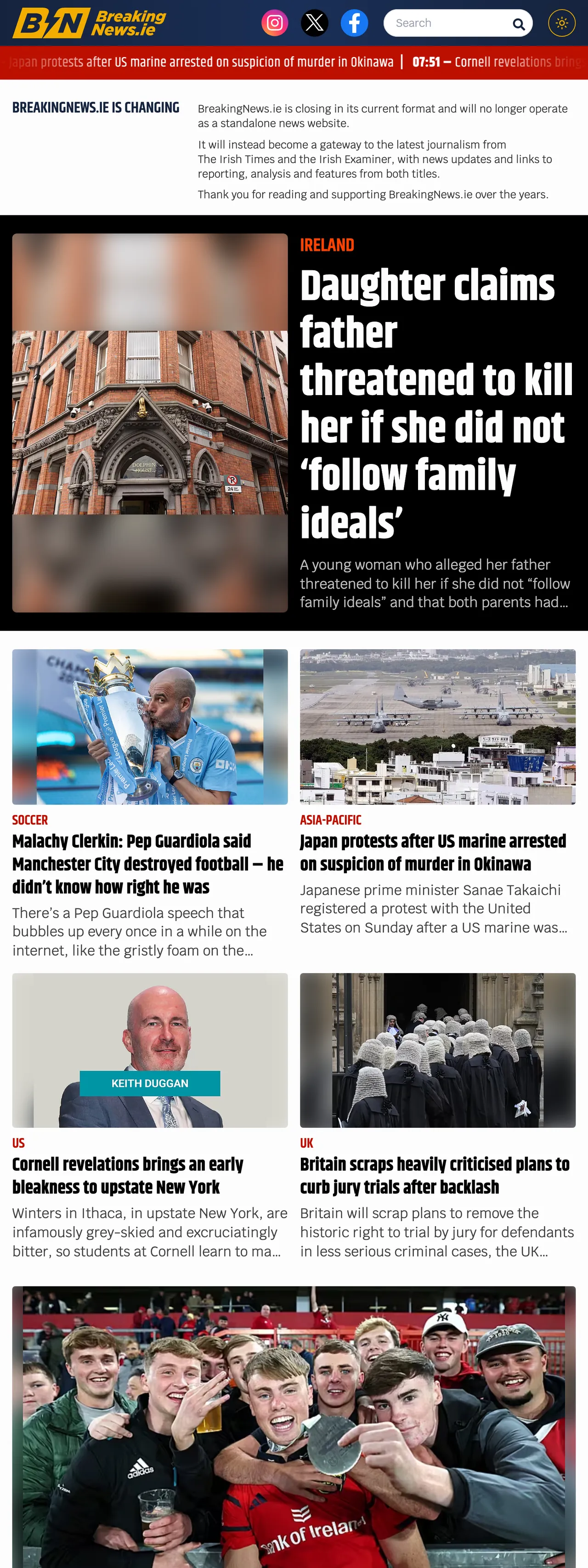 Screenshot of the BreakingNews.ie front page