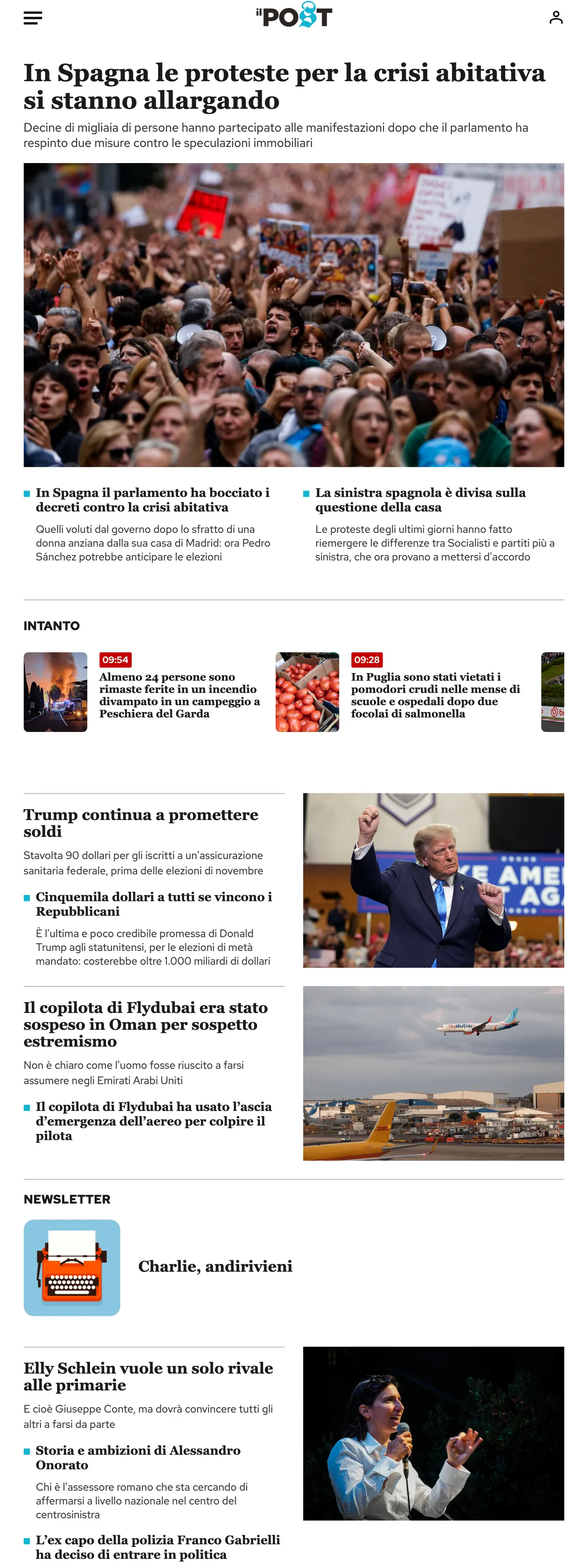 Screenshot of the Il Post front page