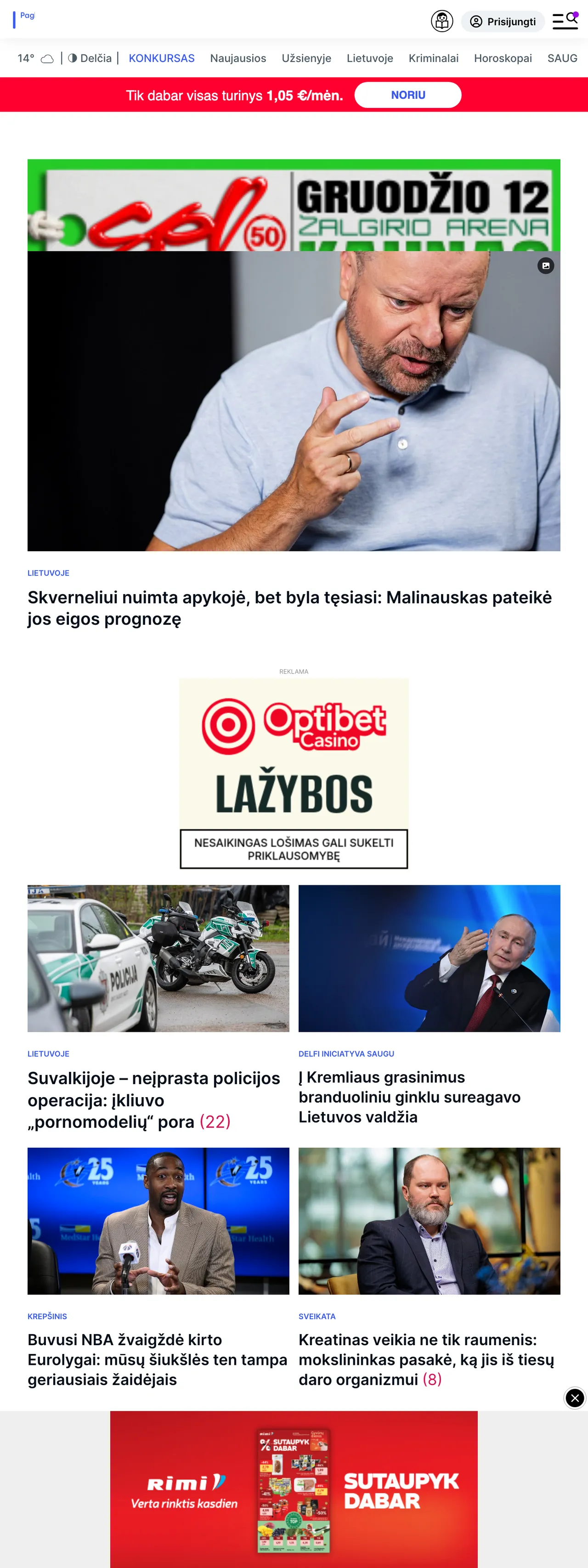 Screenshot of the Delfi front page