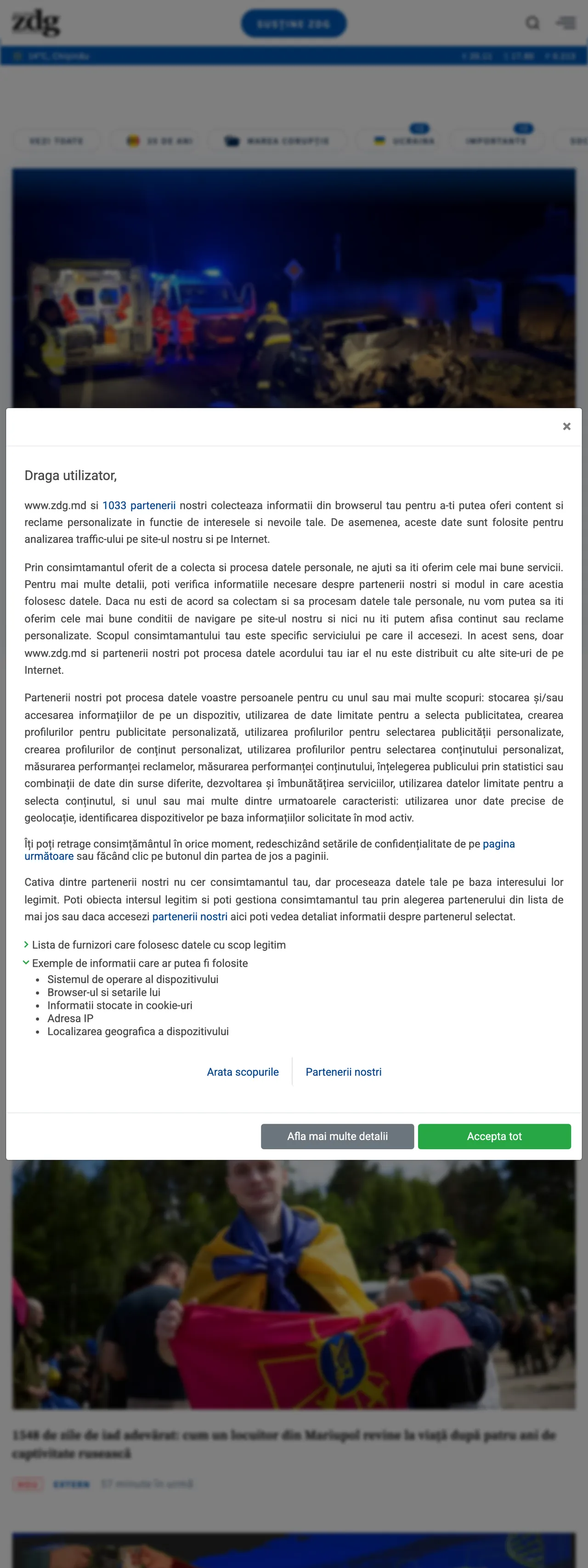 Screenshot of the Ziarul de Gardă front page