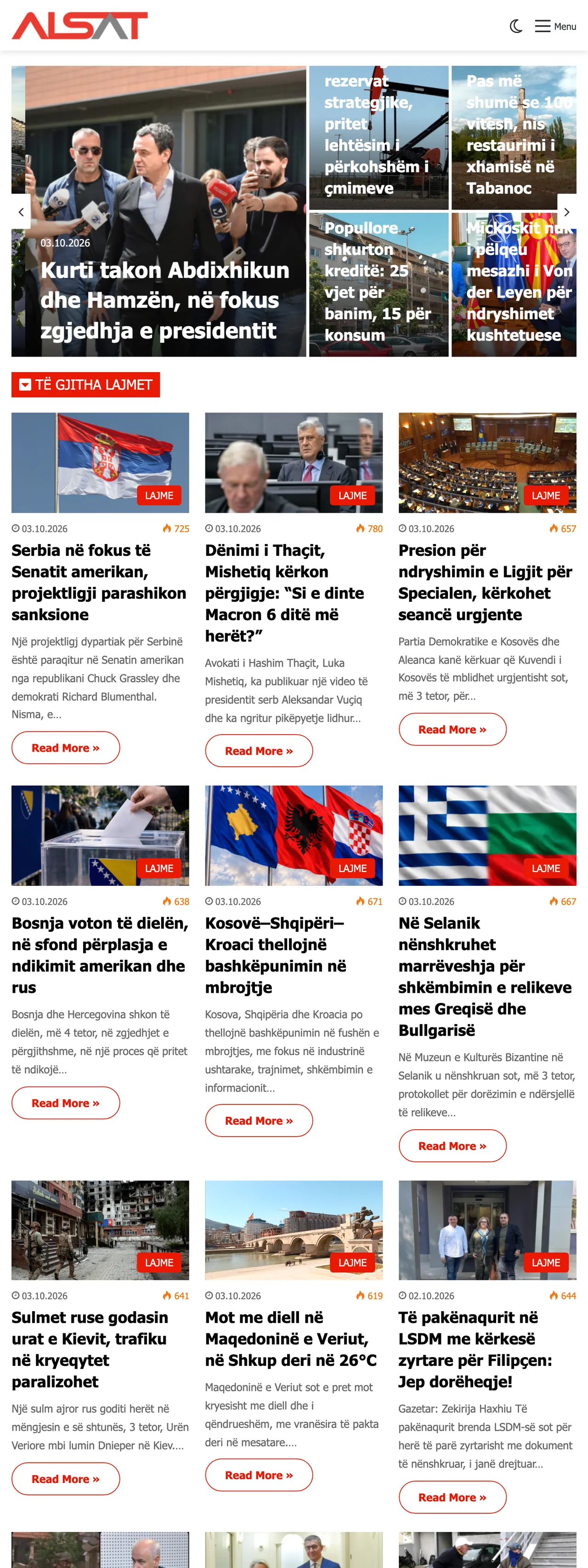 Screenshot of the ALSAT front page