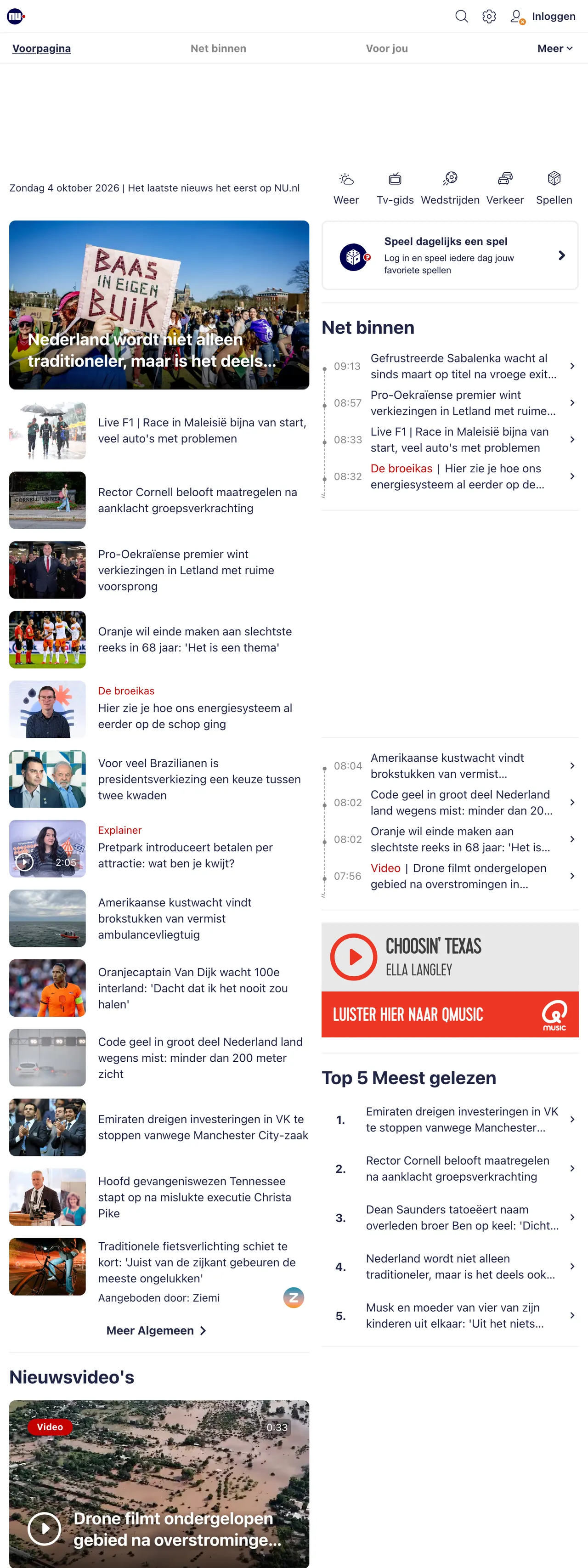Screenshot of the NU.nl front page