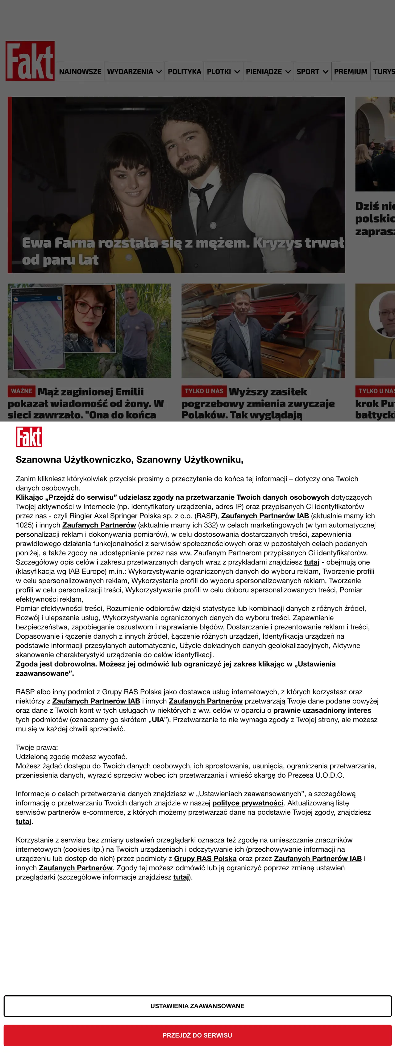 Screenshot of the Fakt front page
