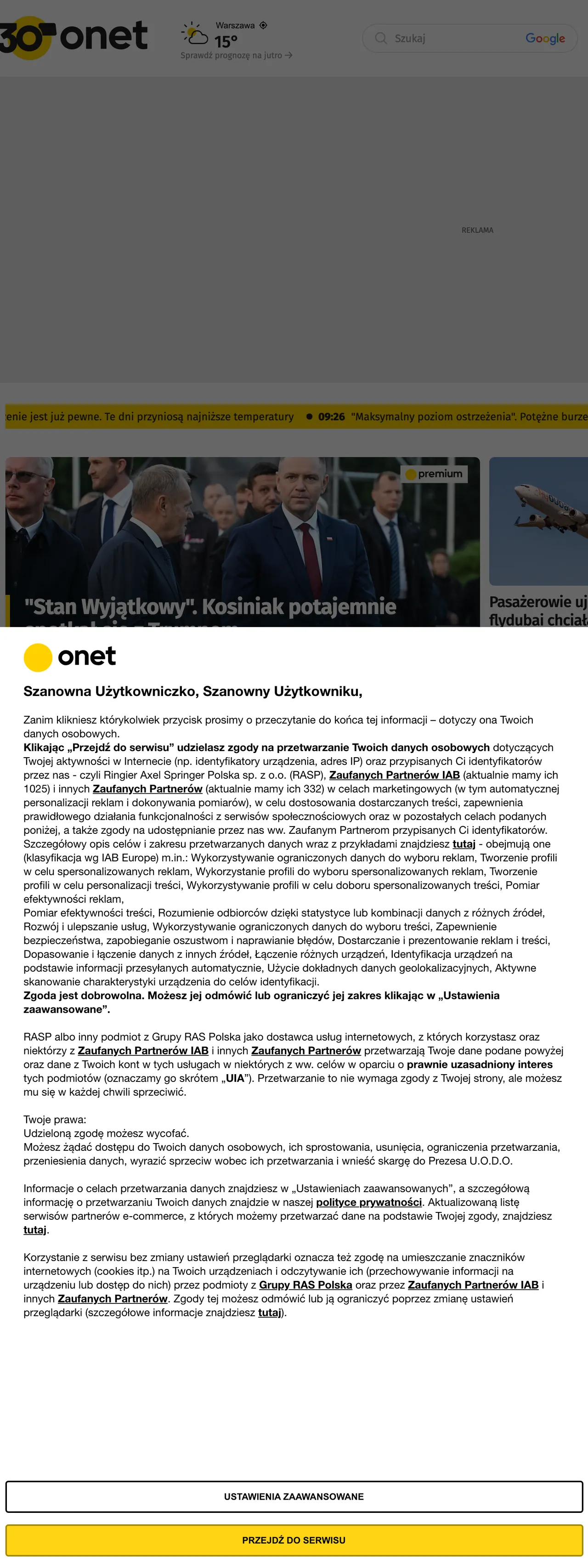 Screenshot of the Onet front page