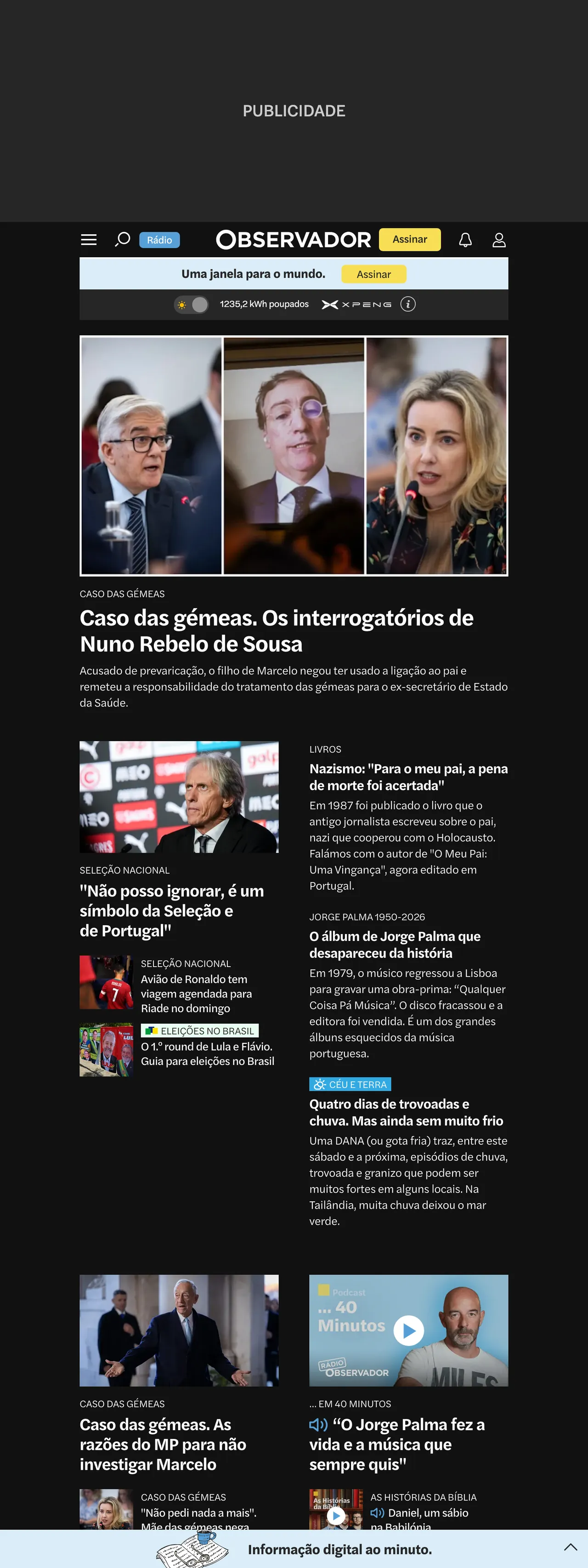 Screenshot of the Observador front page