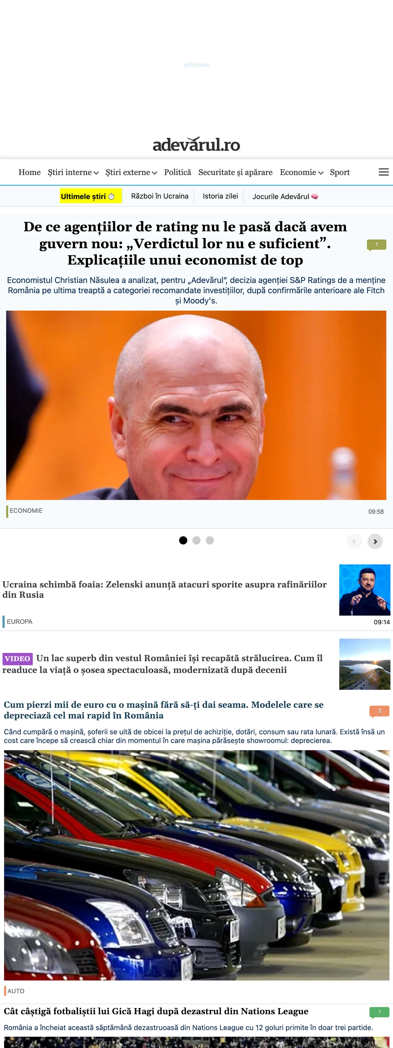 Screenshot of the Adevărul front page