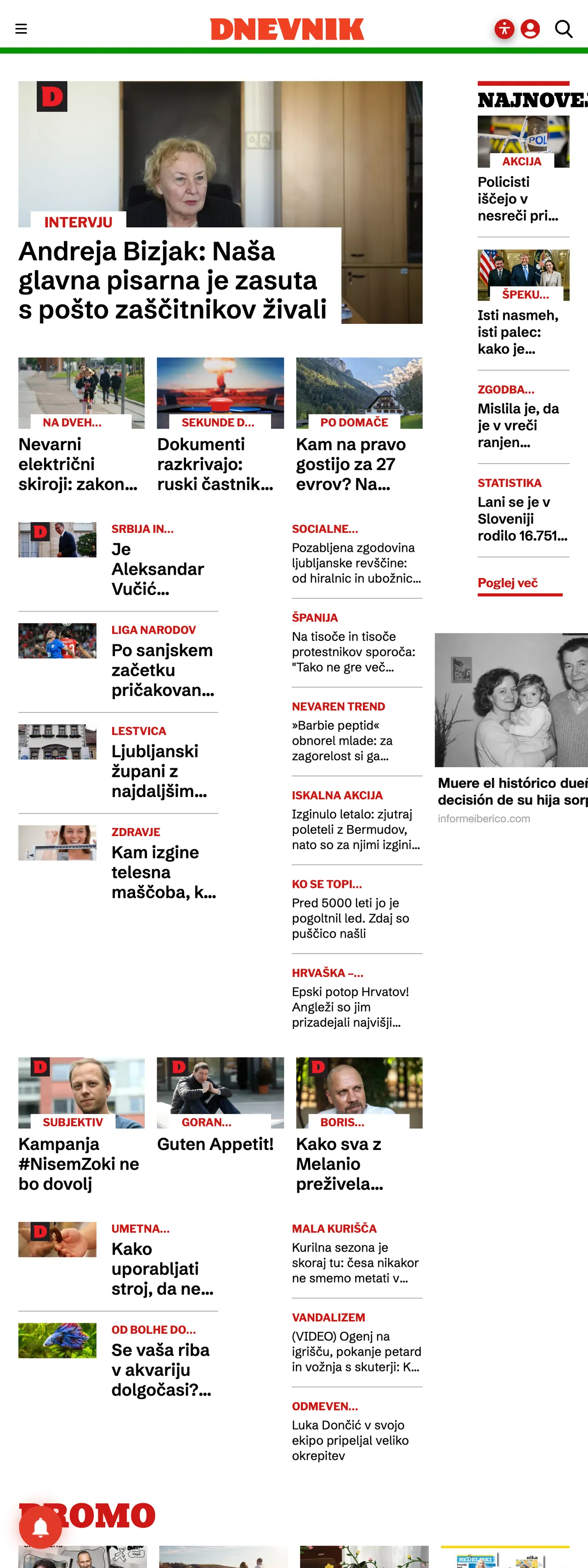 Screenshot of the Dnevnik front page