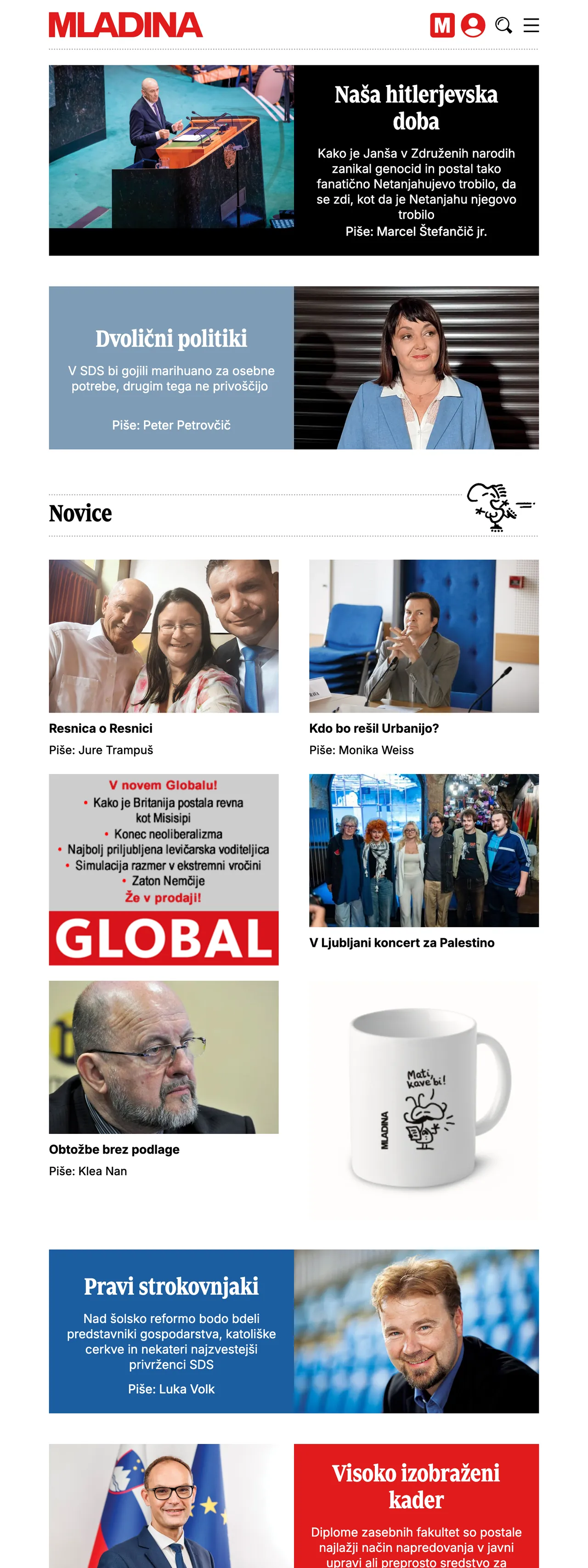 Screenshot of the Mladina front page