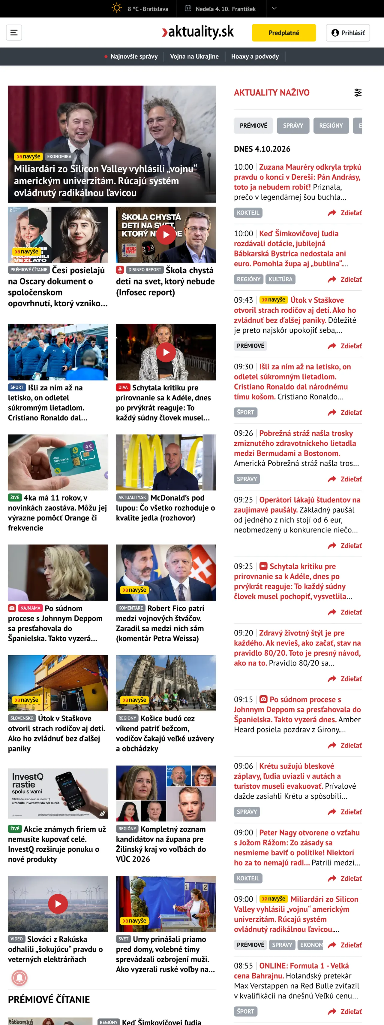 Screenshot of the Aktuality.sk front page