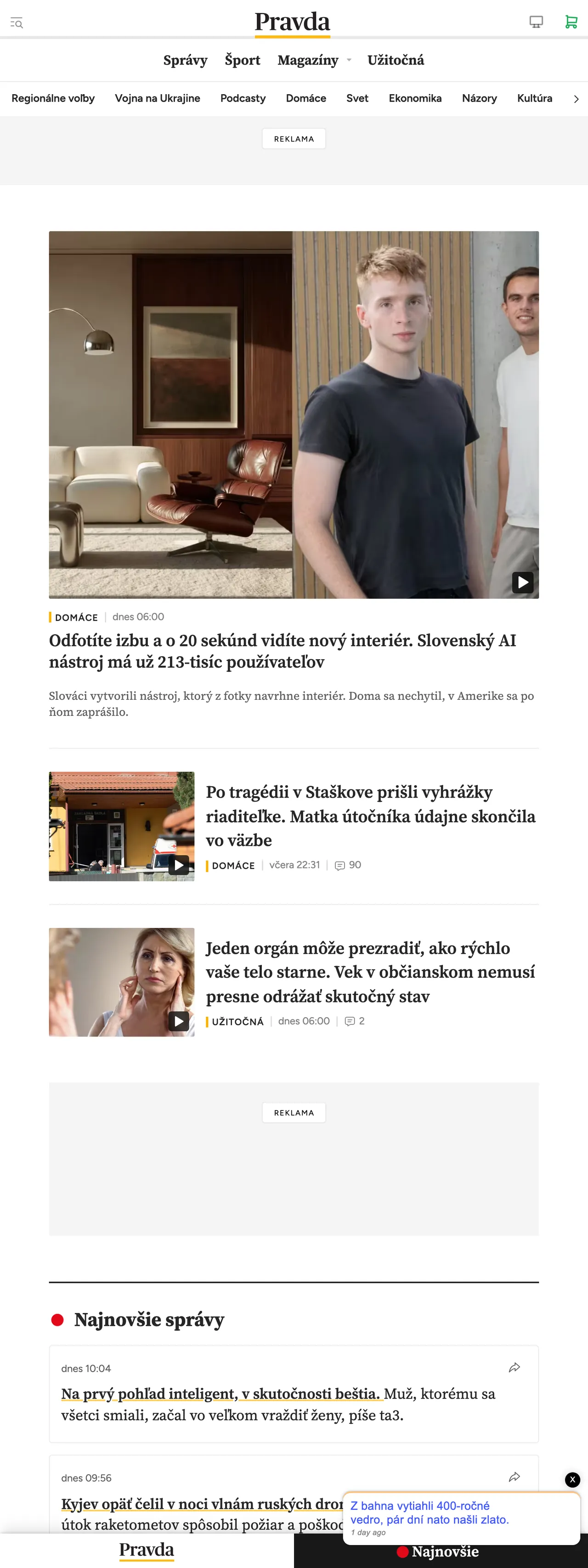 Screenshot of the Pravda front page