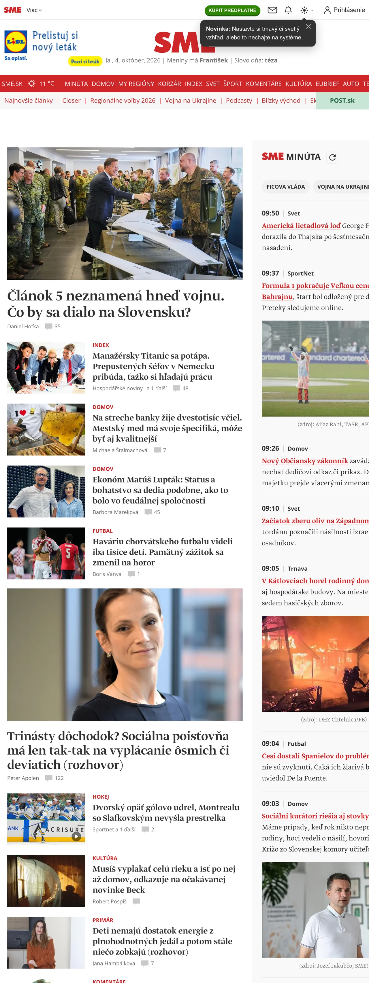 Screenshot of the SME front page