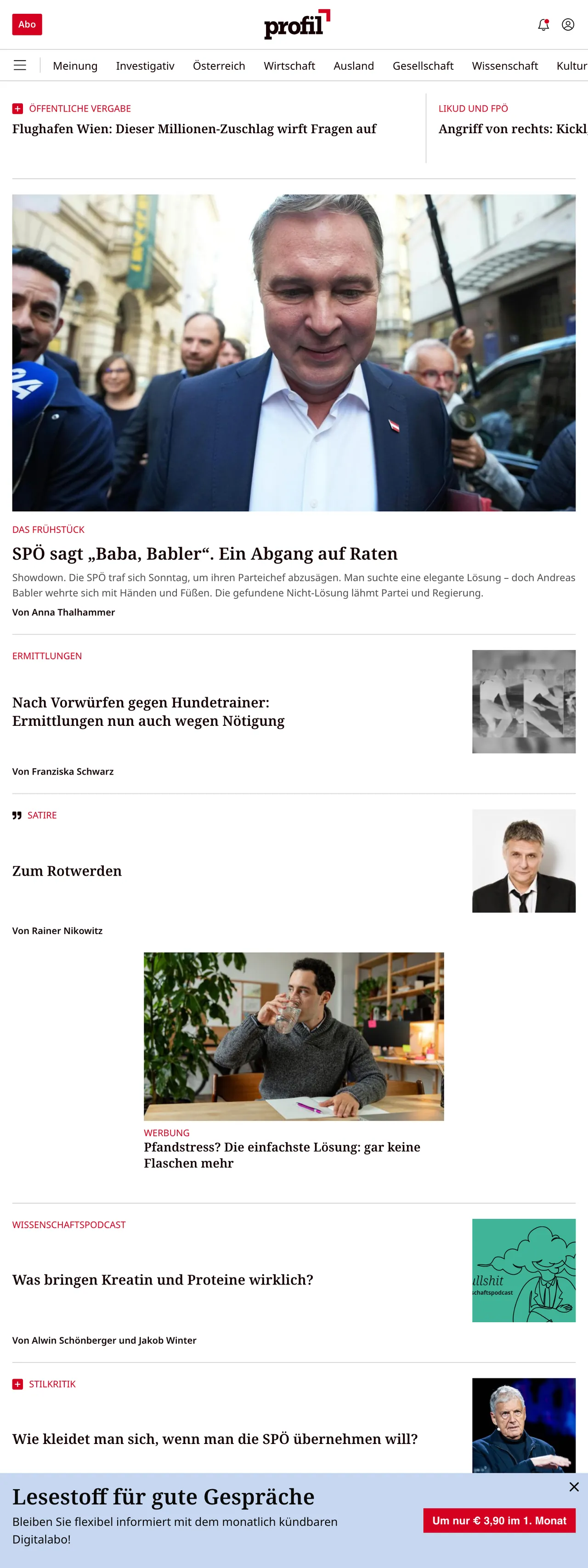 Screenshot of the profil front page