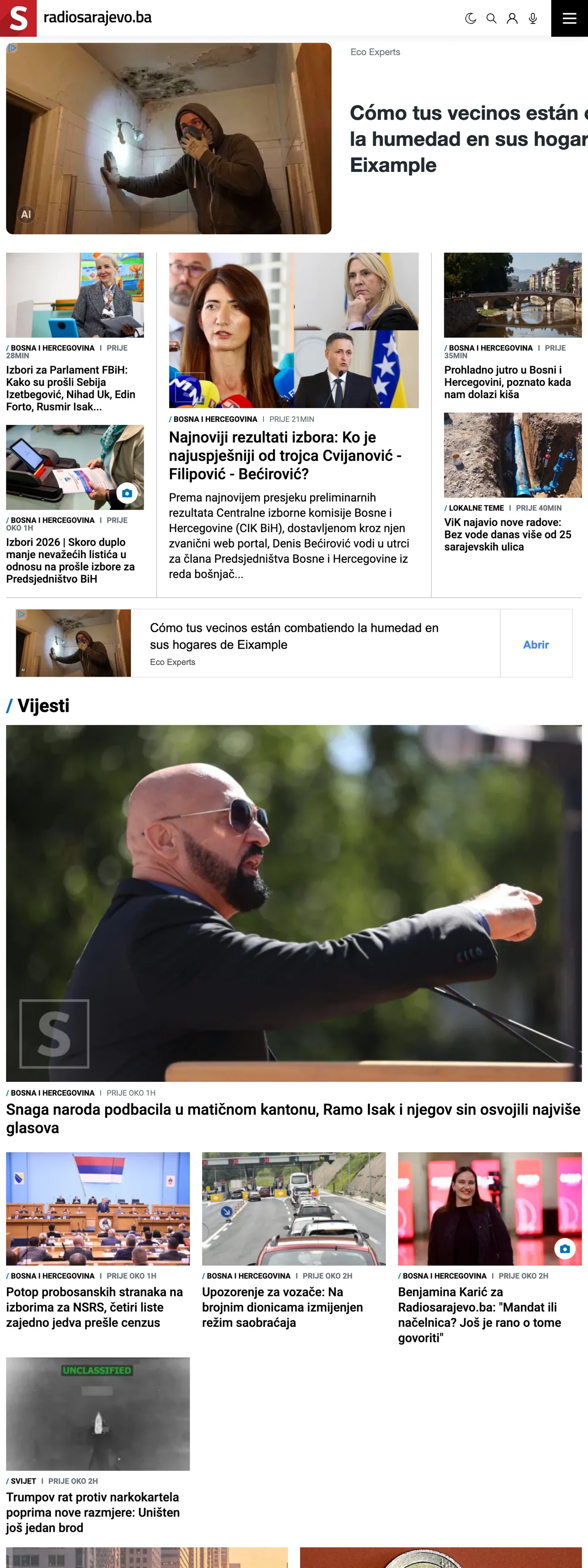 Screenshot of the Radio Sarajevo front page