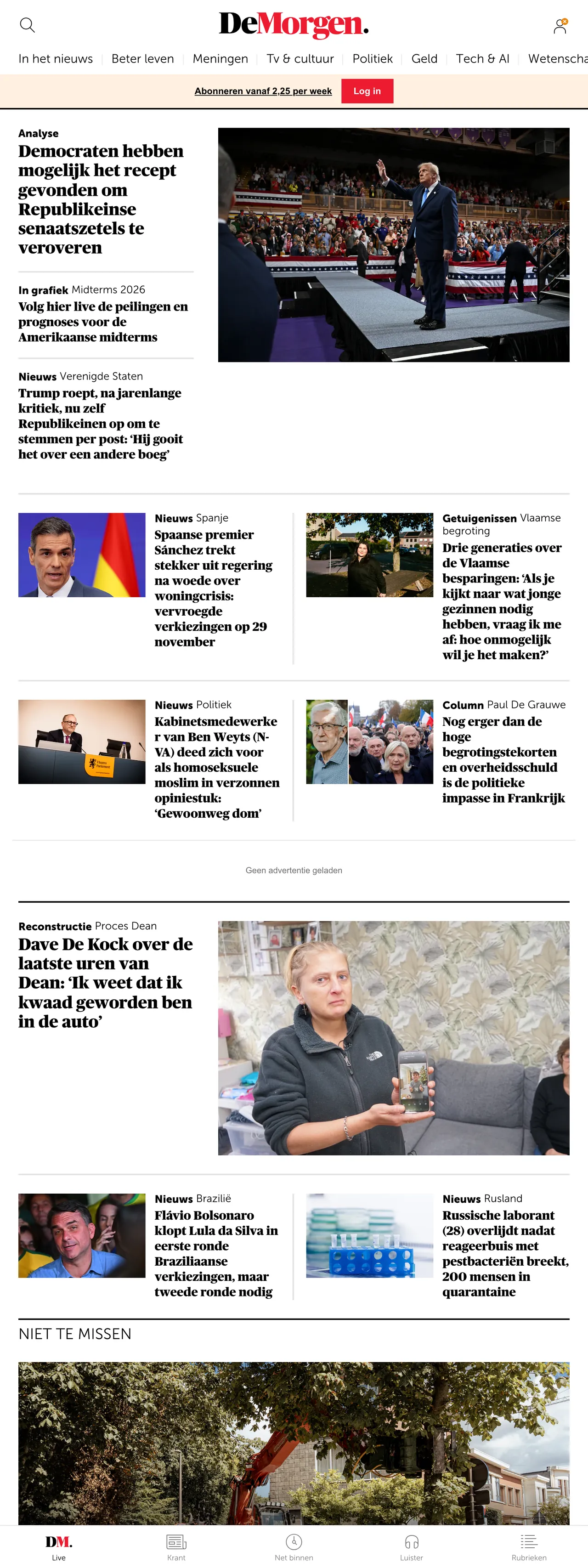 Screenshot of the De Morgen front page