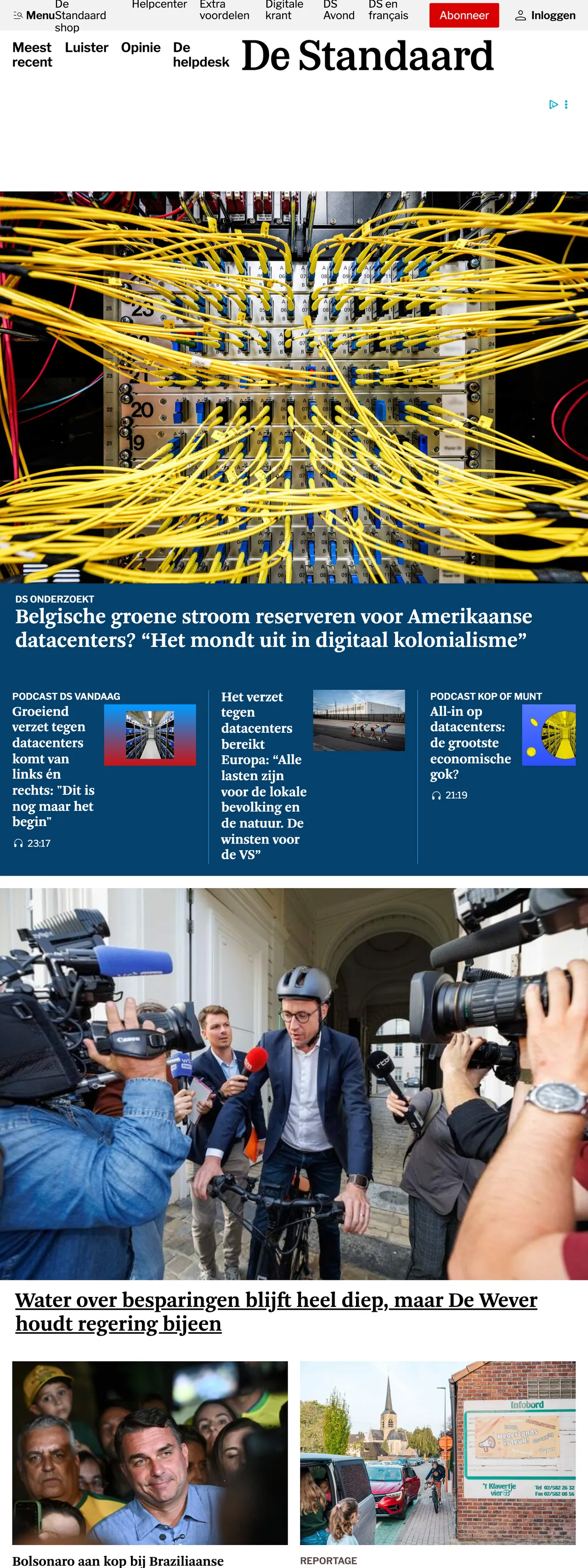 Screenshot of the De Standaard front page