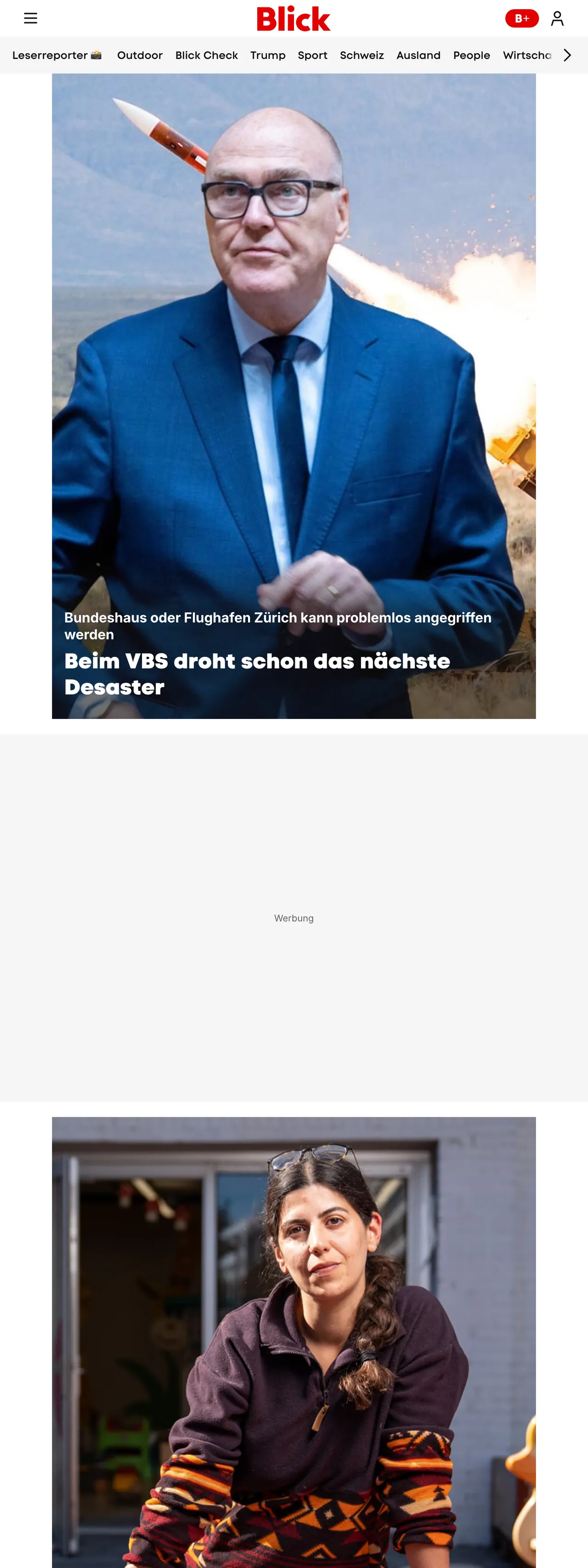 Screenshot of the Blick front page