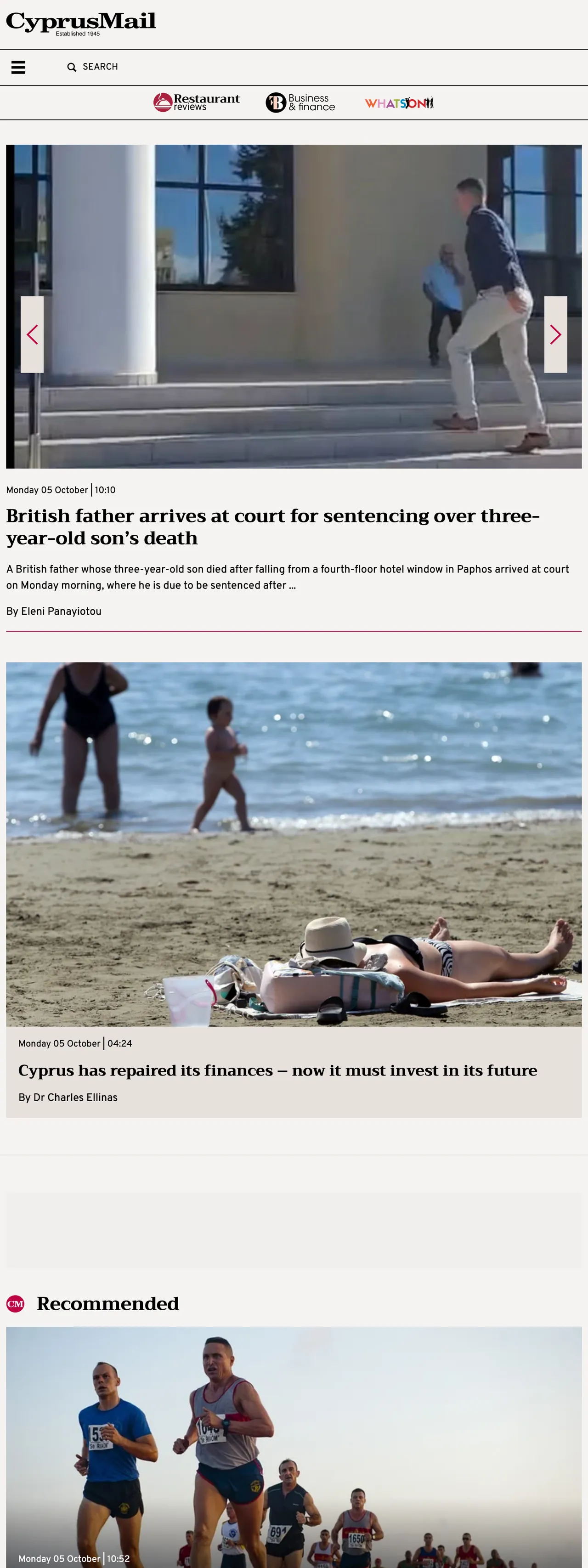 Screenshot of the Cyprus Mail front page