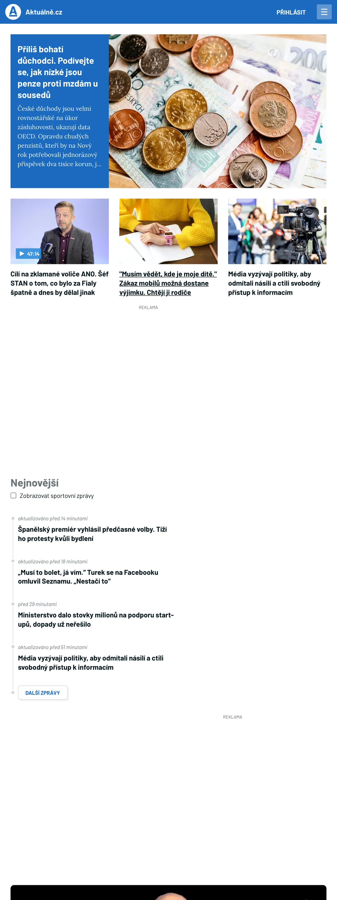 Screenshot of the Aktuálně.cz front page