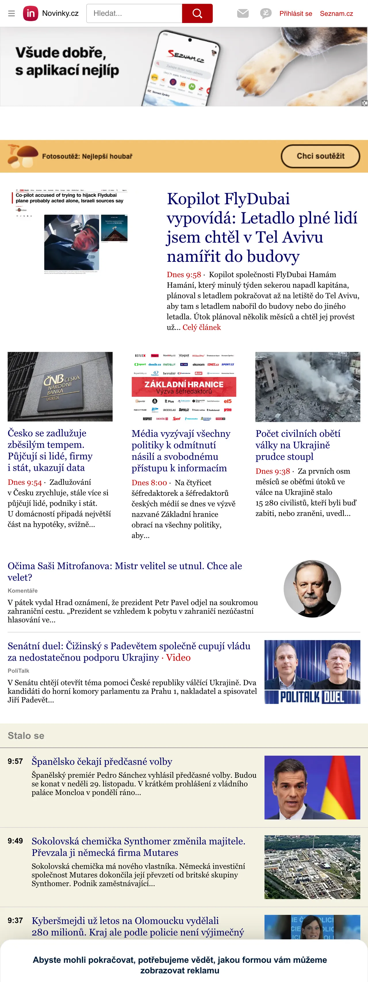 Screenshot of the Novinky.cz front page