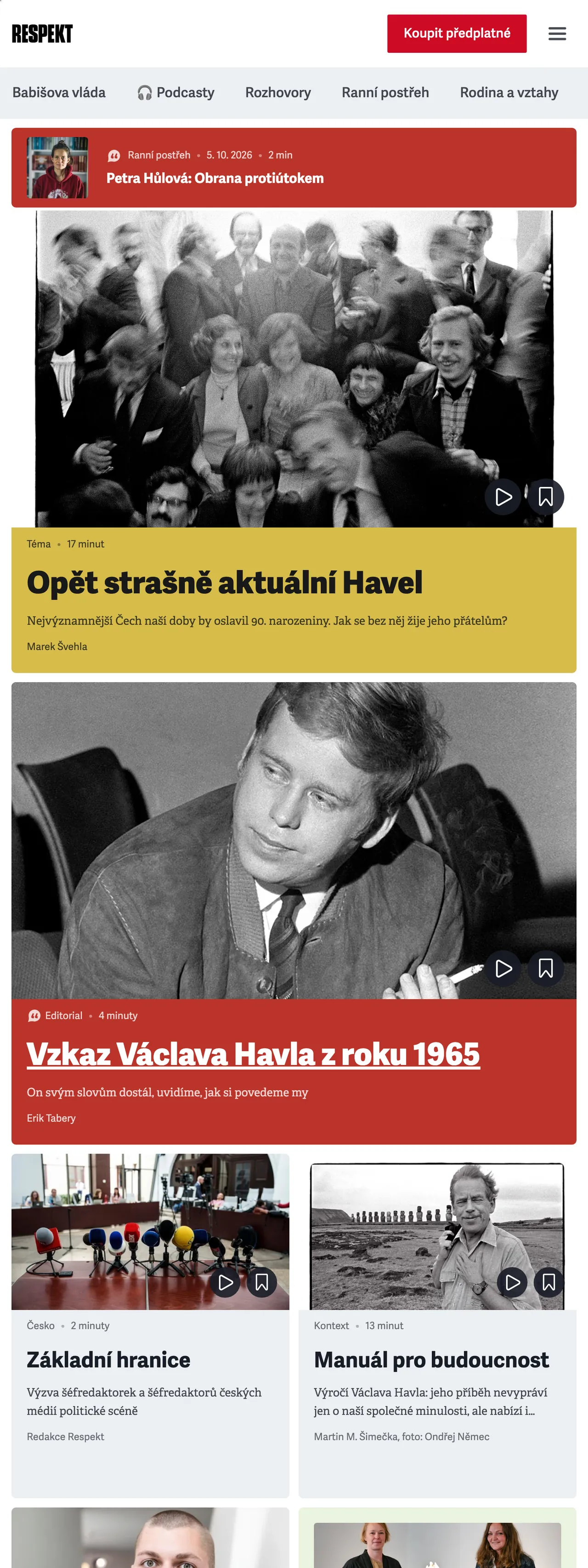 Screenshot of the Respekt front page