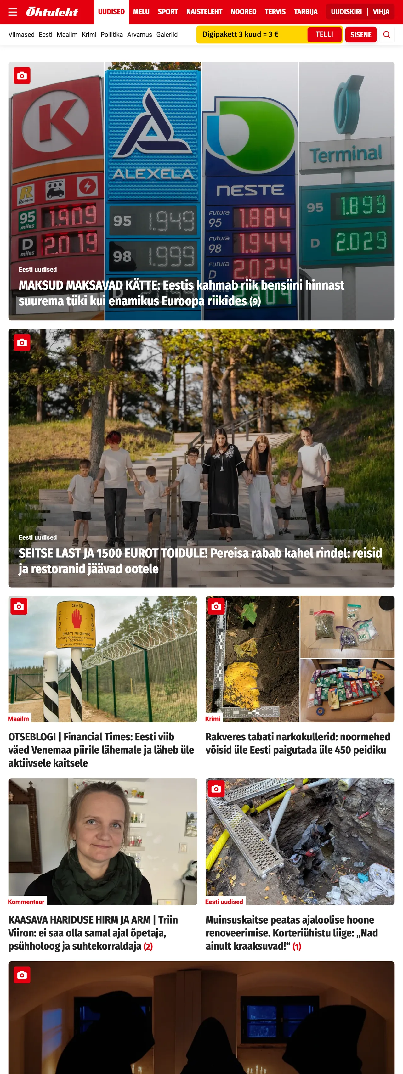 Screenshot of the Õhtuleht front page