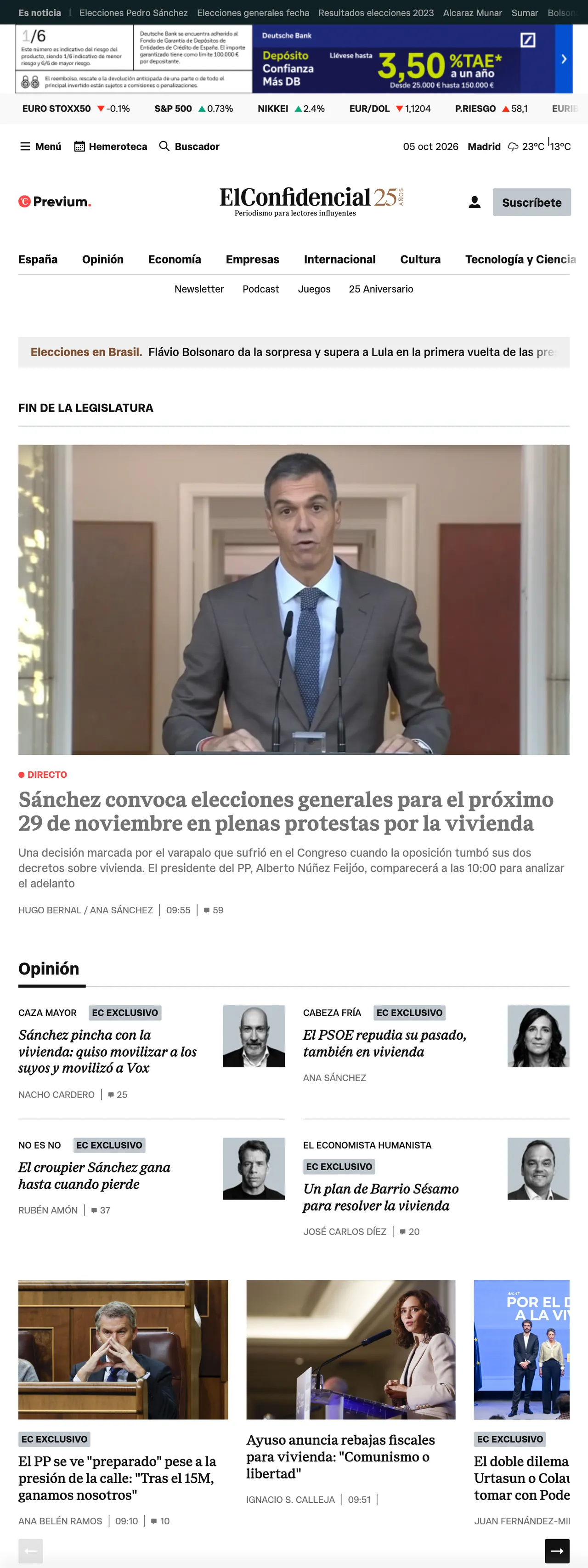 Screenshot of the El Confidencial front page