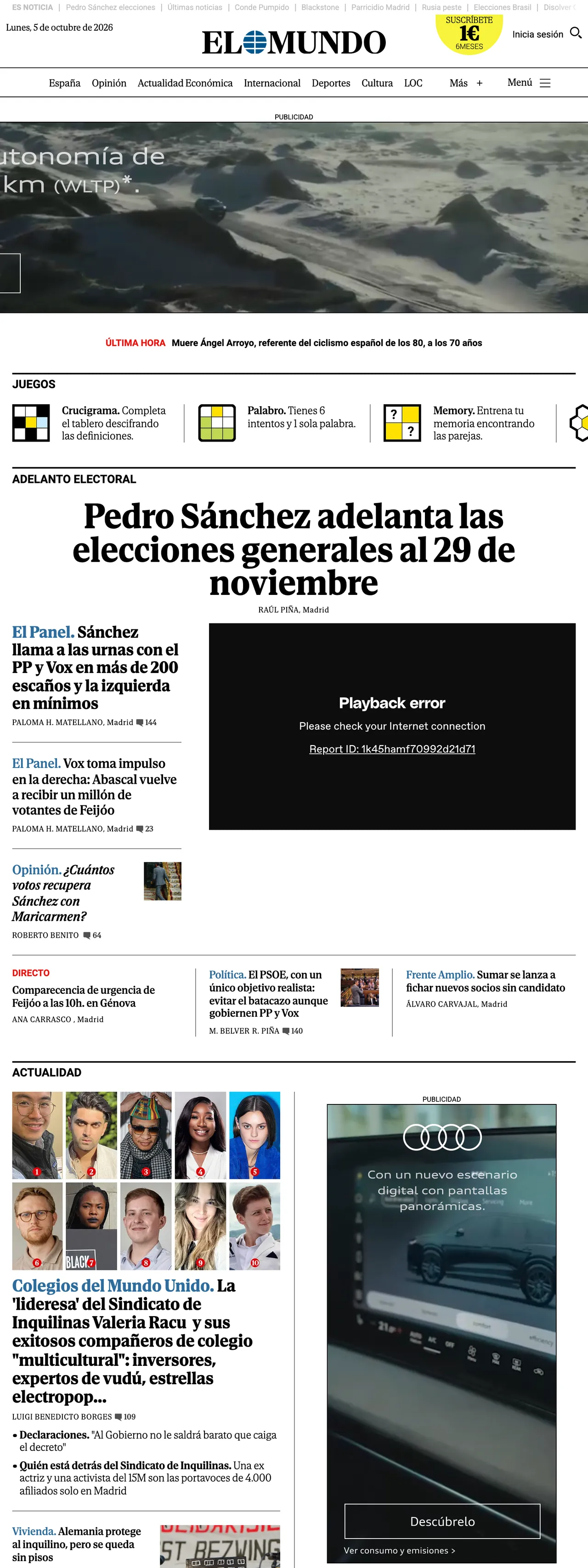 Screenshot of the El Mundo front page