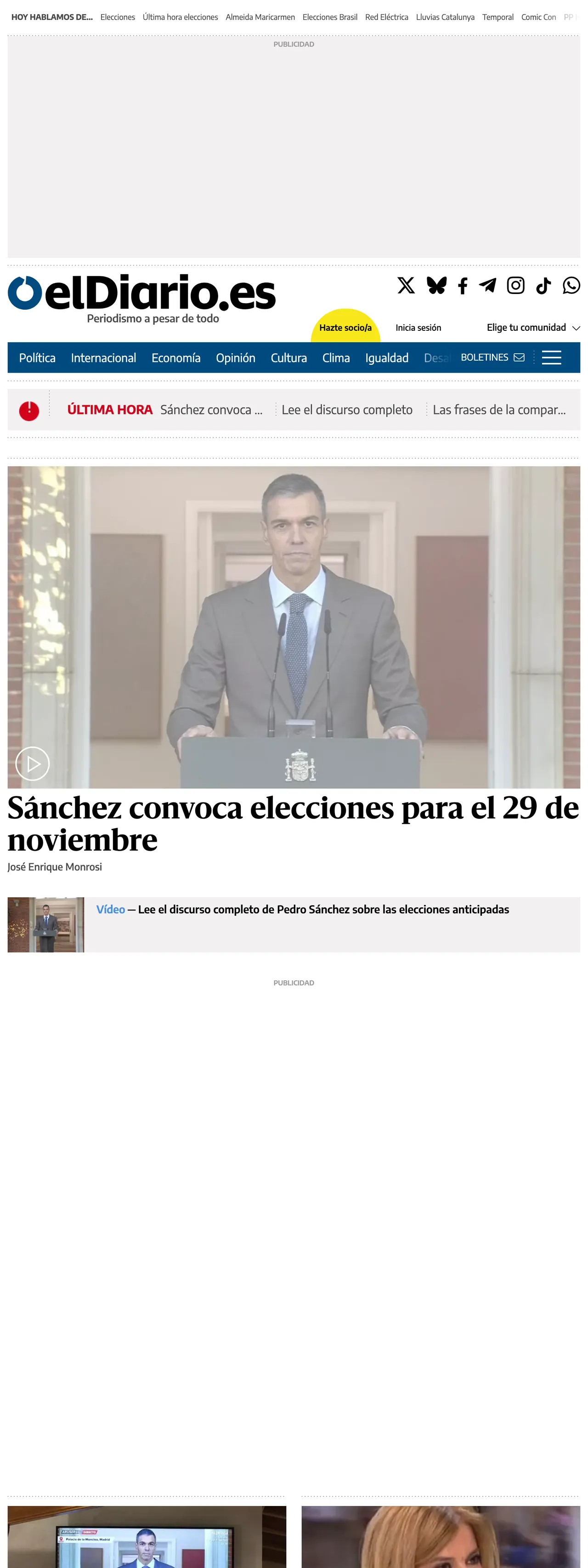 Screenshot of the elDiario.es front page