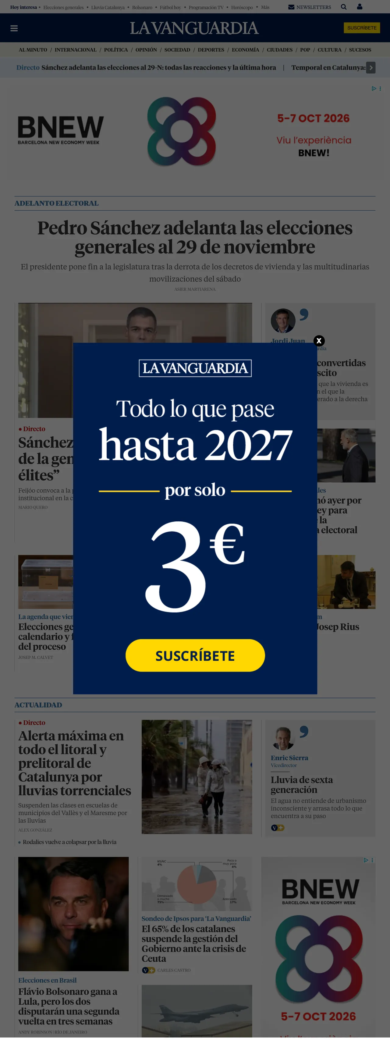 Screenshot of the La Vanguardia front page