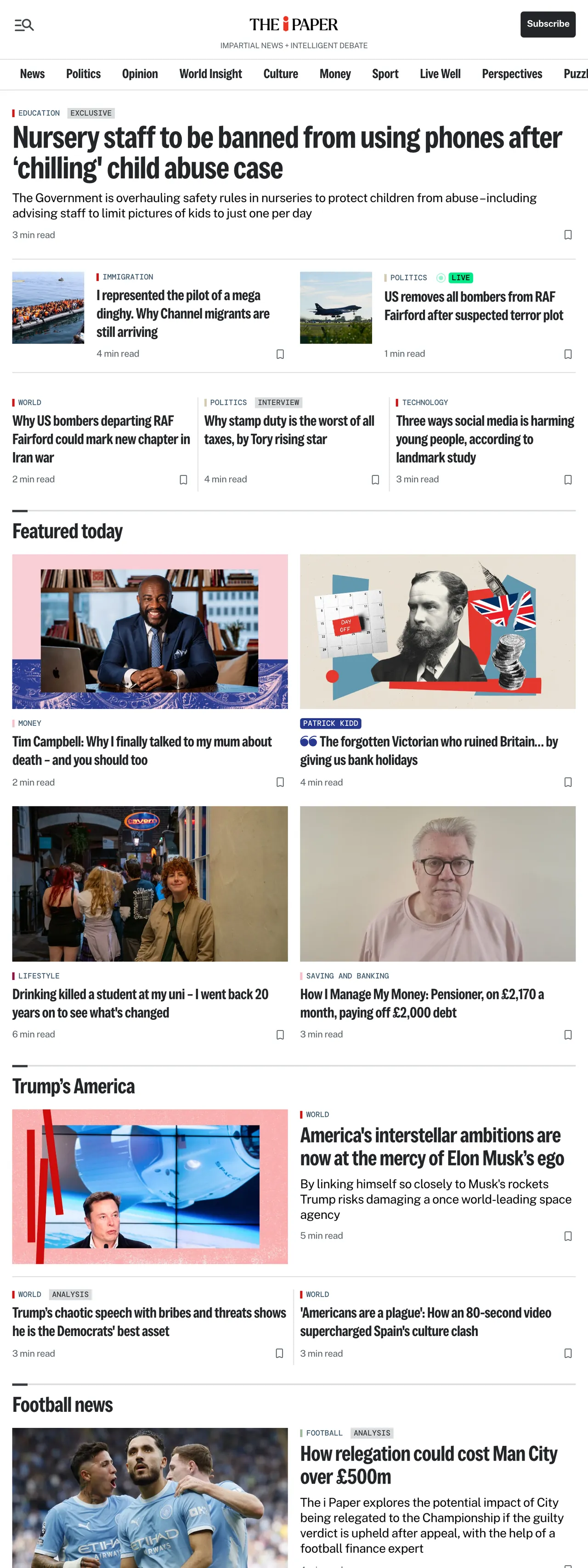 Screenshot of the The i Paper front page